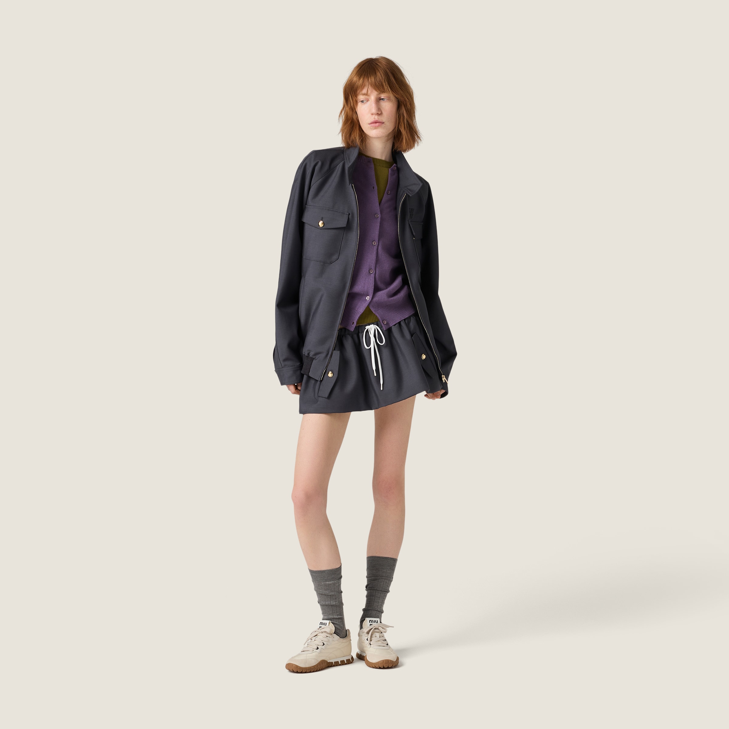 ◆完売前に◆【MiuMiu】ボンデッド キッド モヘヤ ミニスカート ダークグレー ボンデッド キッド モヘヤ ミニスカート | Miu Miu