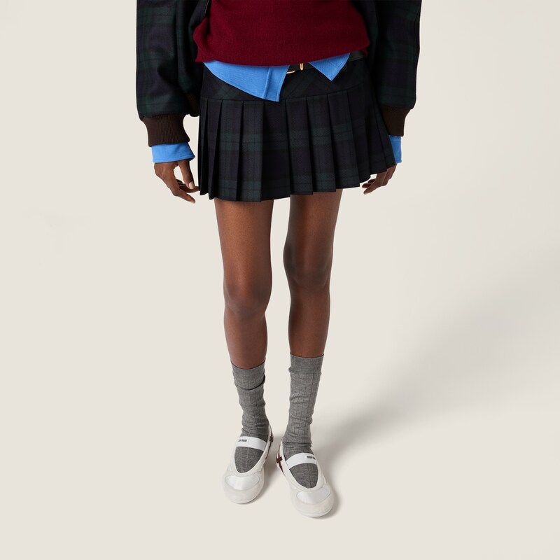 Minigonna in twill check plissé