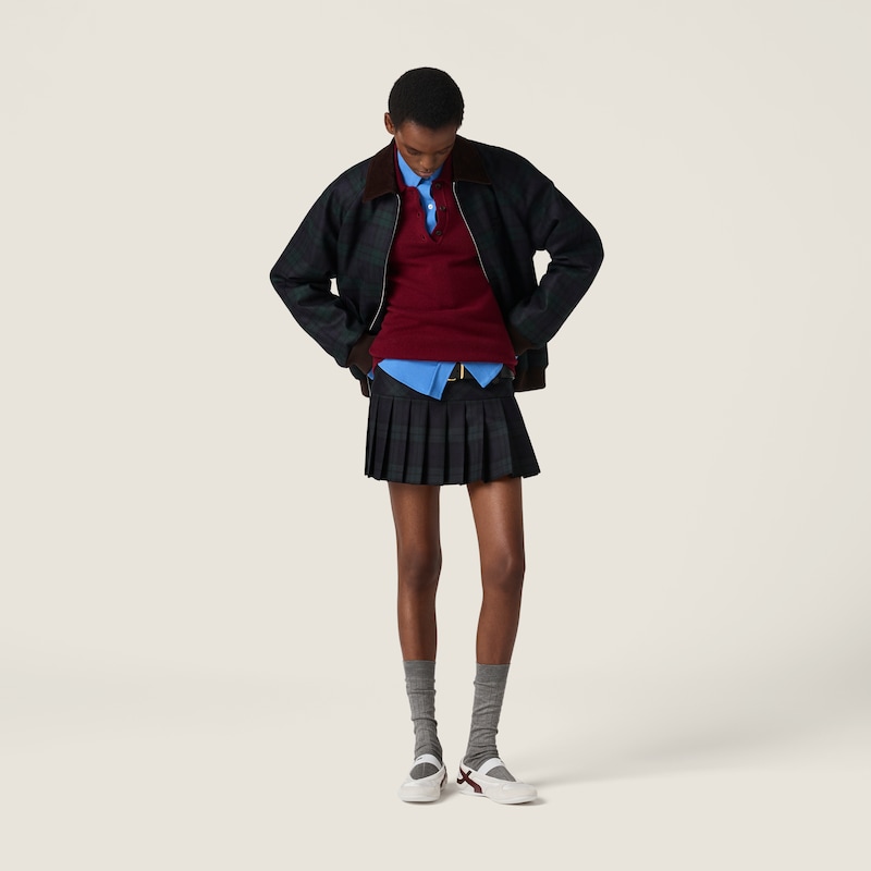 Minigonna in twill check plissé