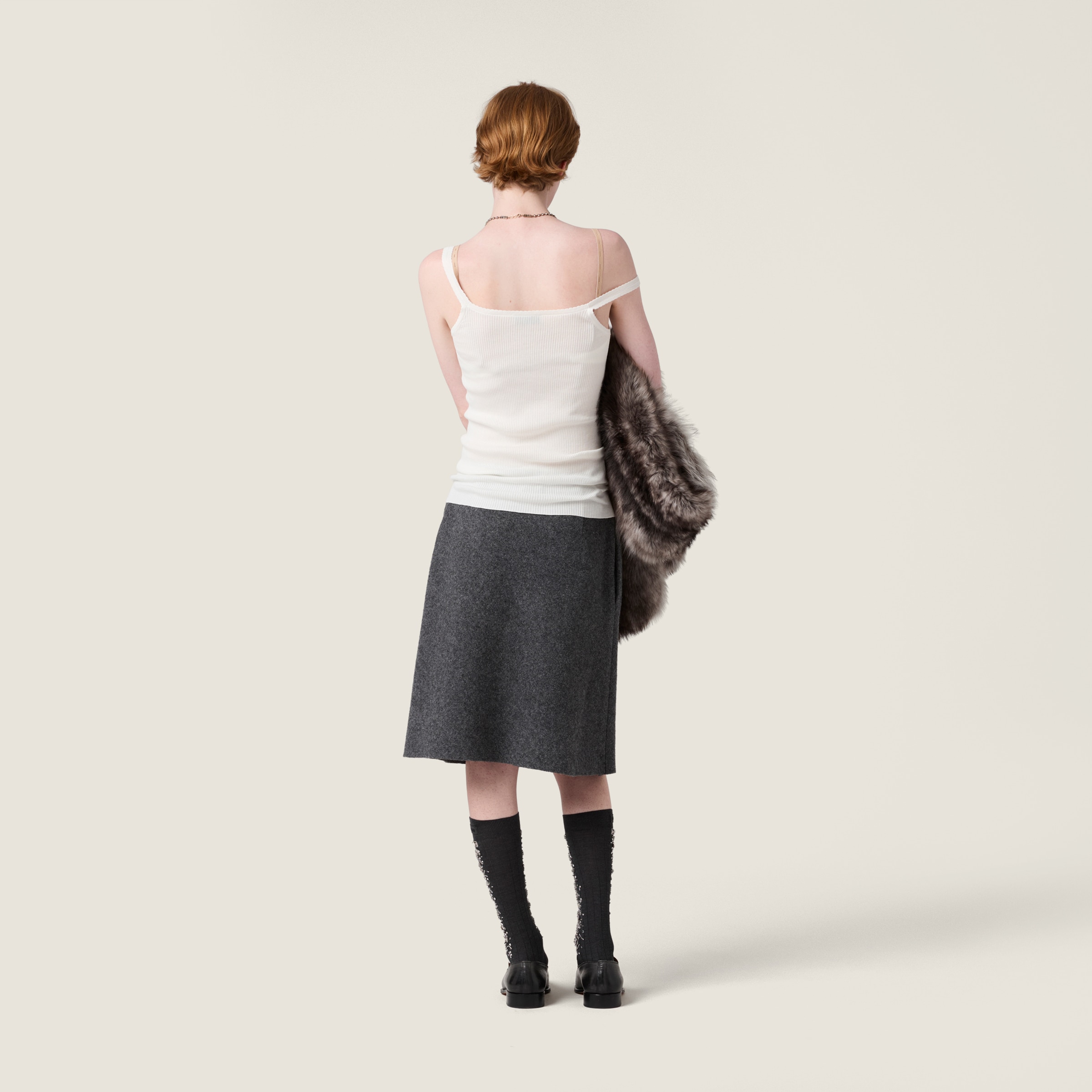 Miu Miu Shetland Wool Skirt In Black