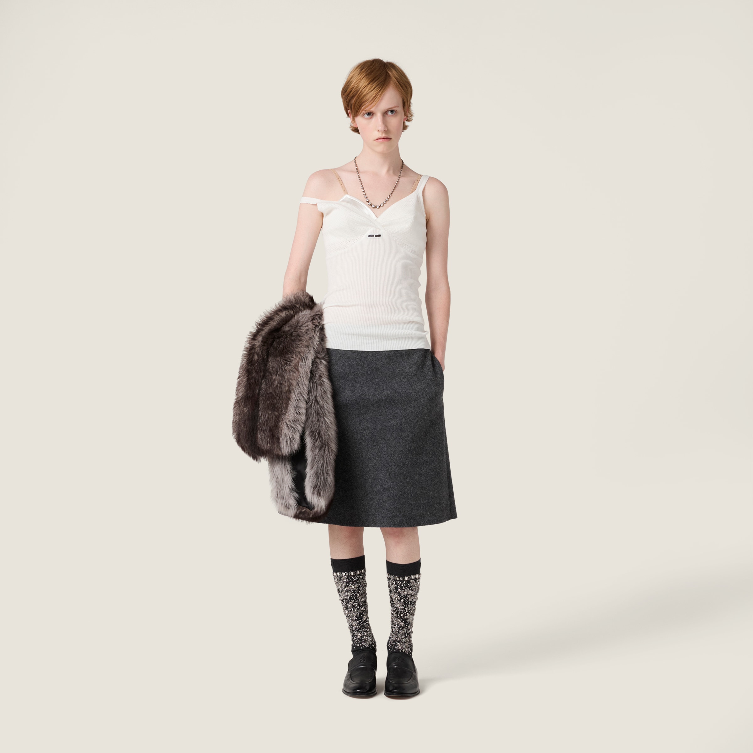 Miu Miu Shetland Wool Skirt In Black