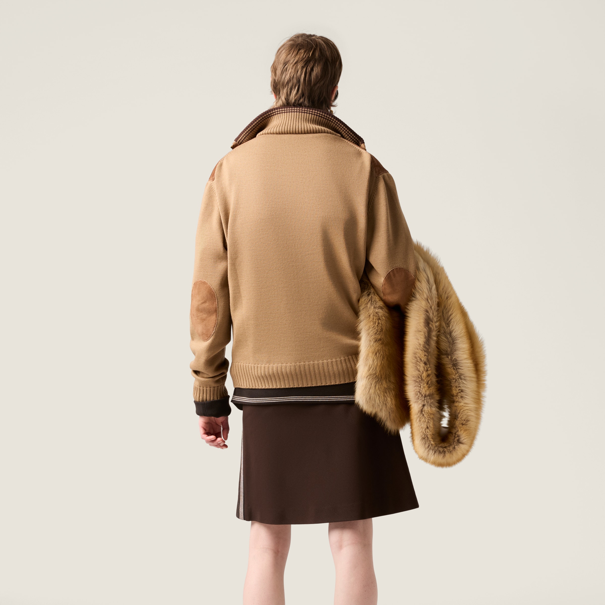 Cocoa Brown Fabric Stitch Knit Skirt | Miu Miu