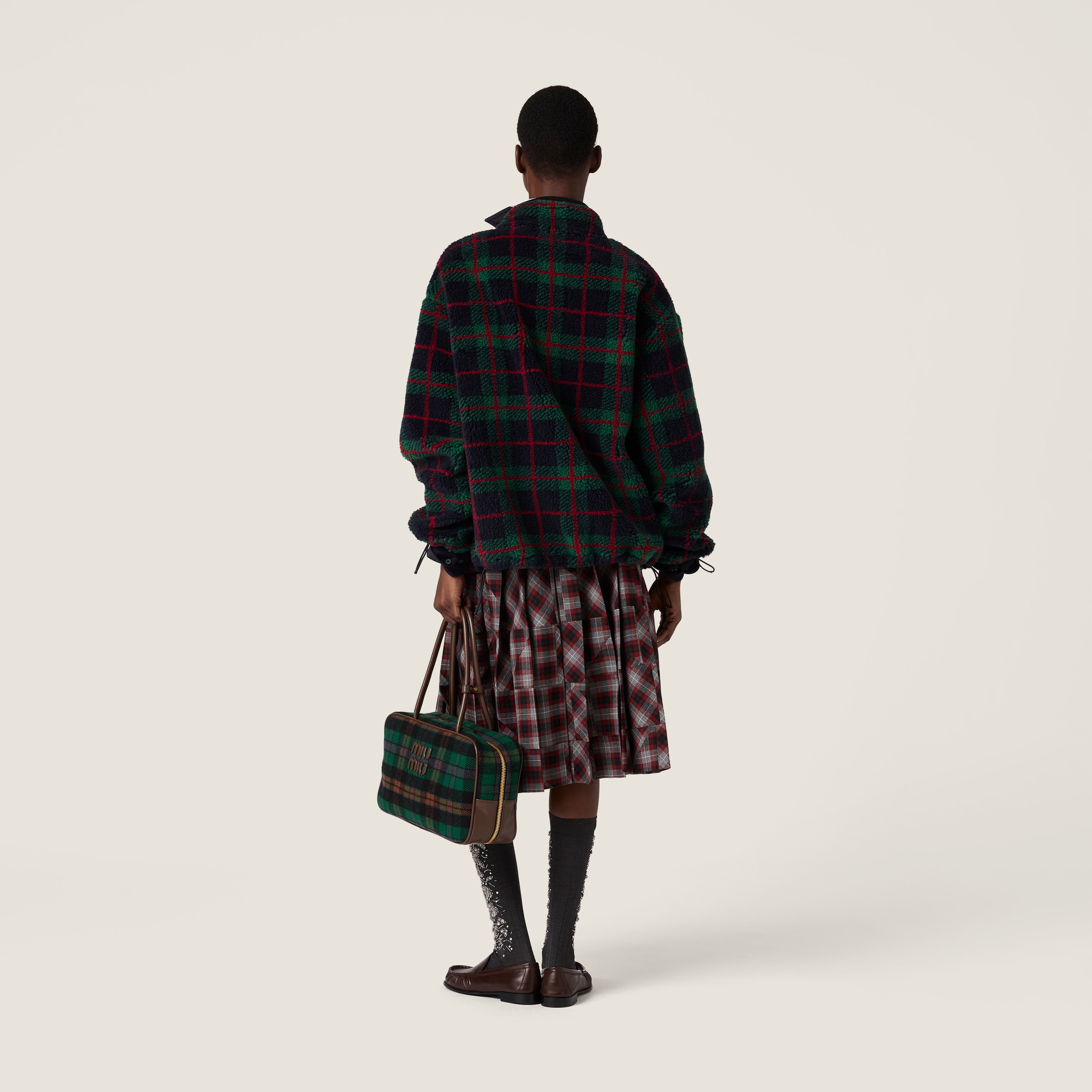 Miu Miu Tartan Patchwork Midi Skirt In Multi