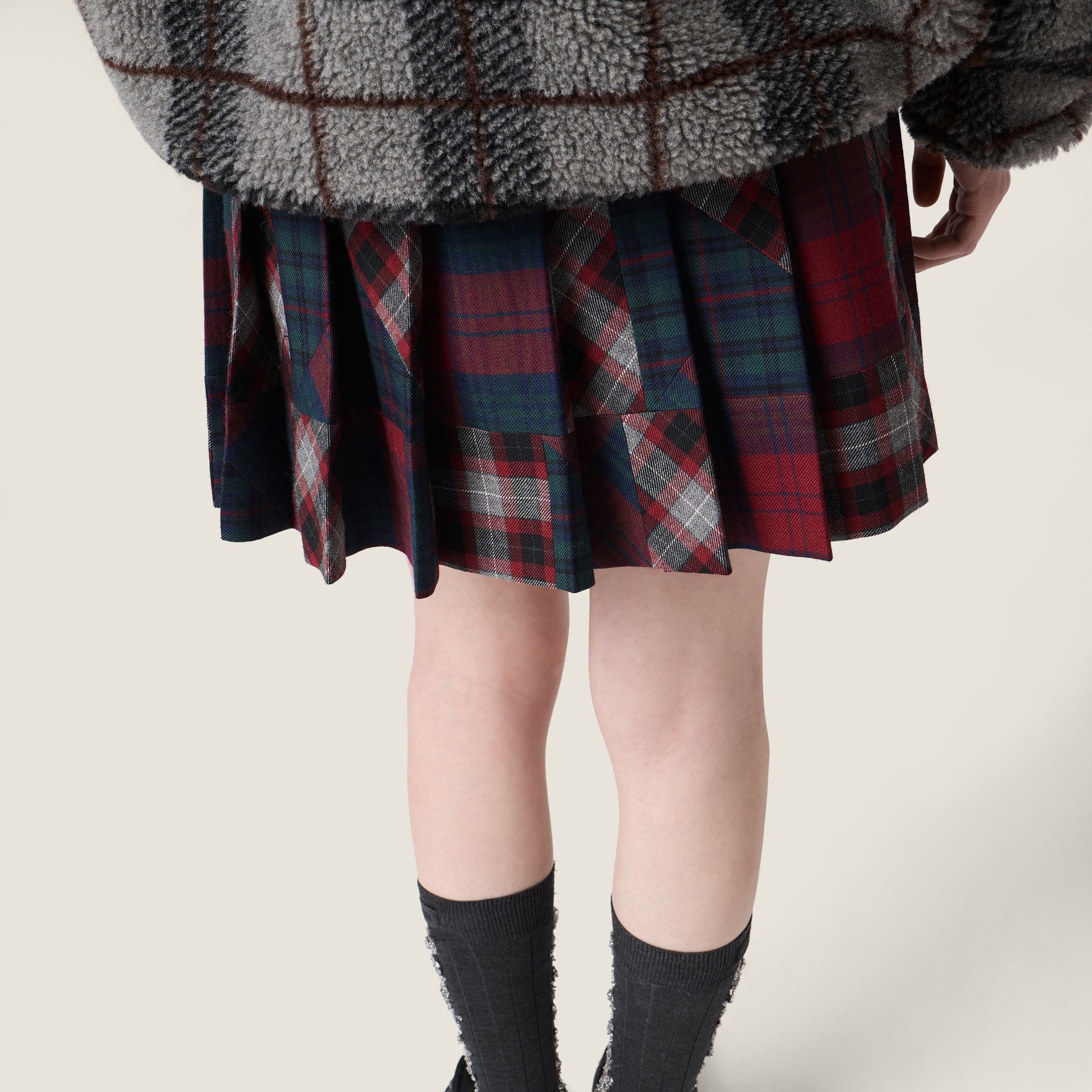 マルチカラー プリーツ入り チェック パッチワーク ミニスカート | Miu Miu