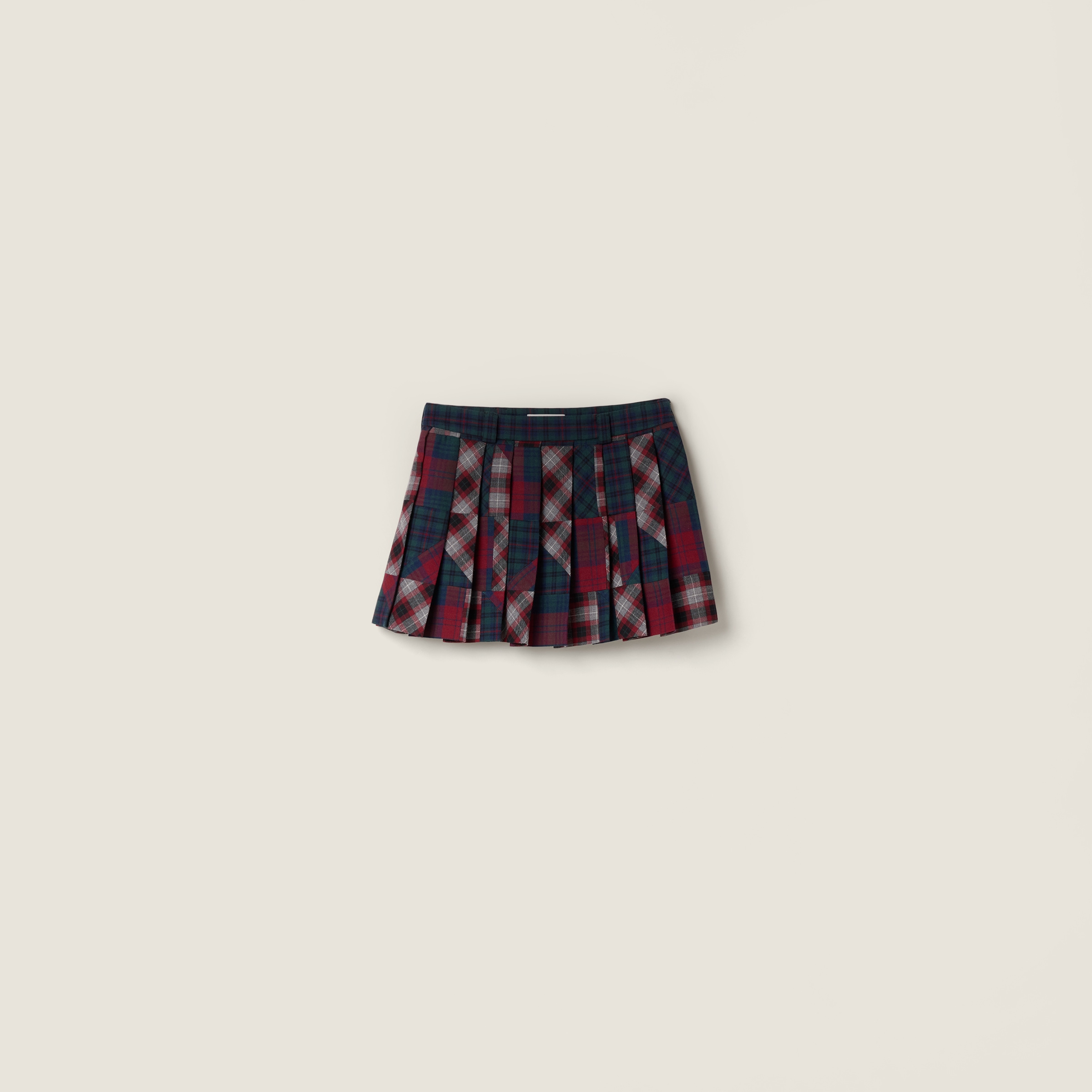 Miu Miu Pleated Plaid Patchwork Mini Skirt In Multi