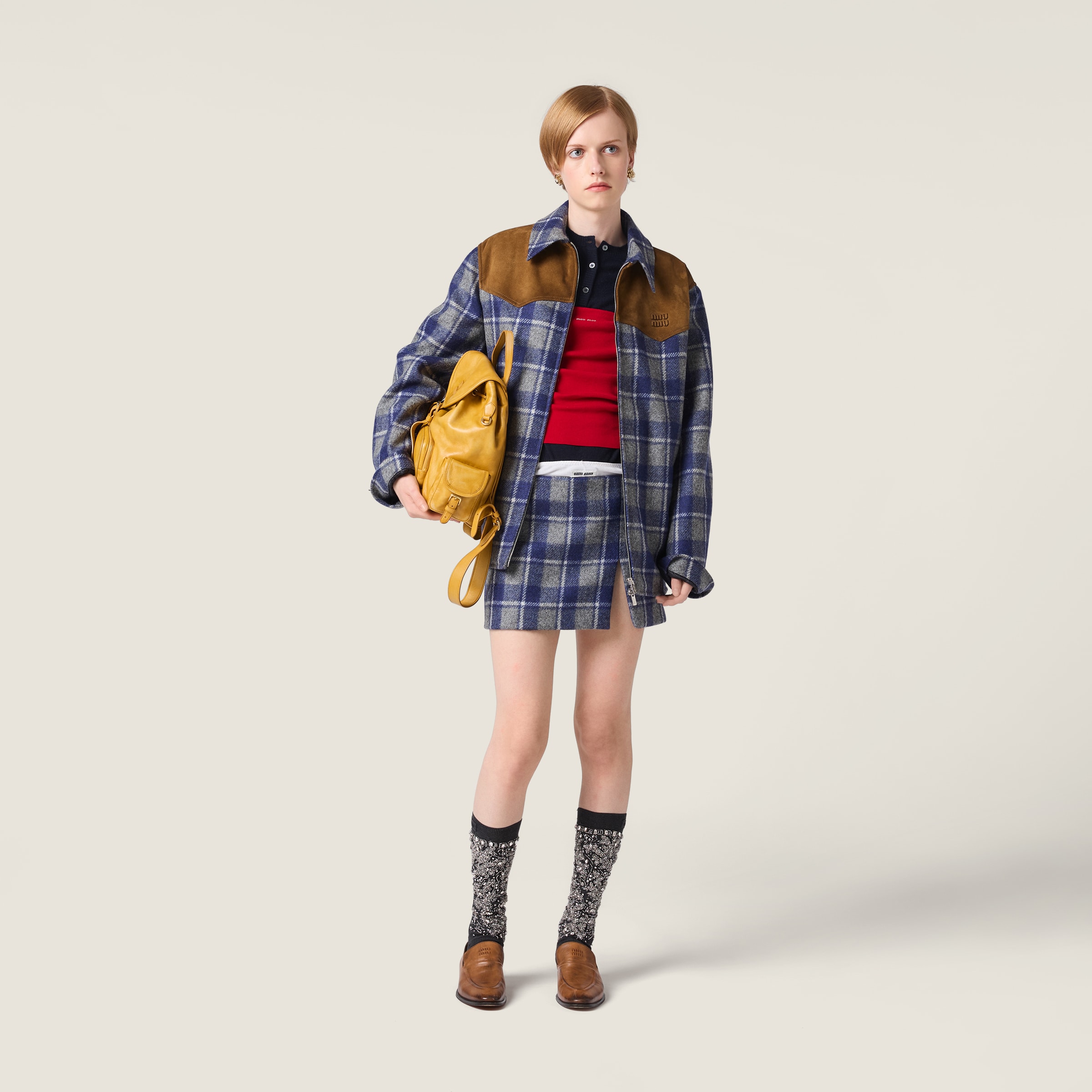 Miu Miu Checked Miniskirt In Blue