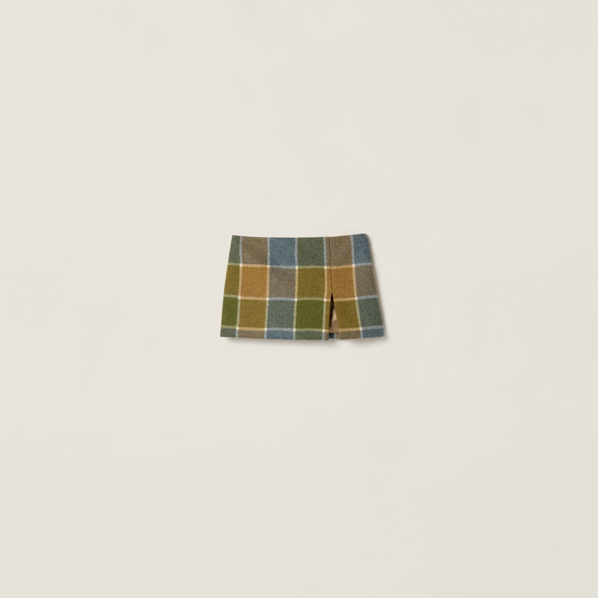 Military Green Pleated Tartan Miniskirt | Miu Miu