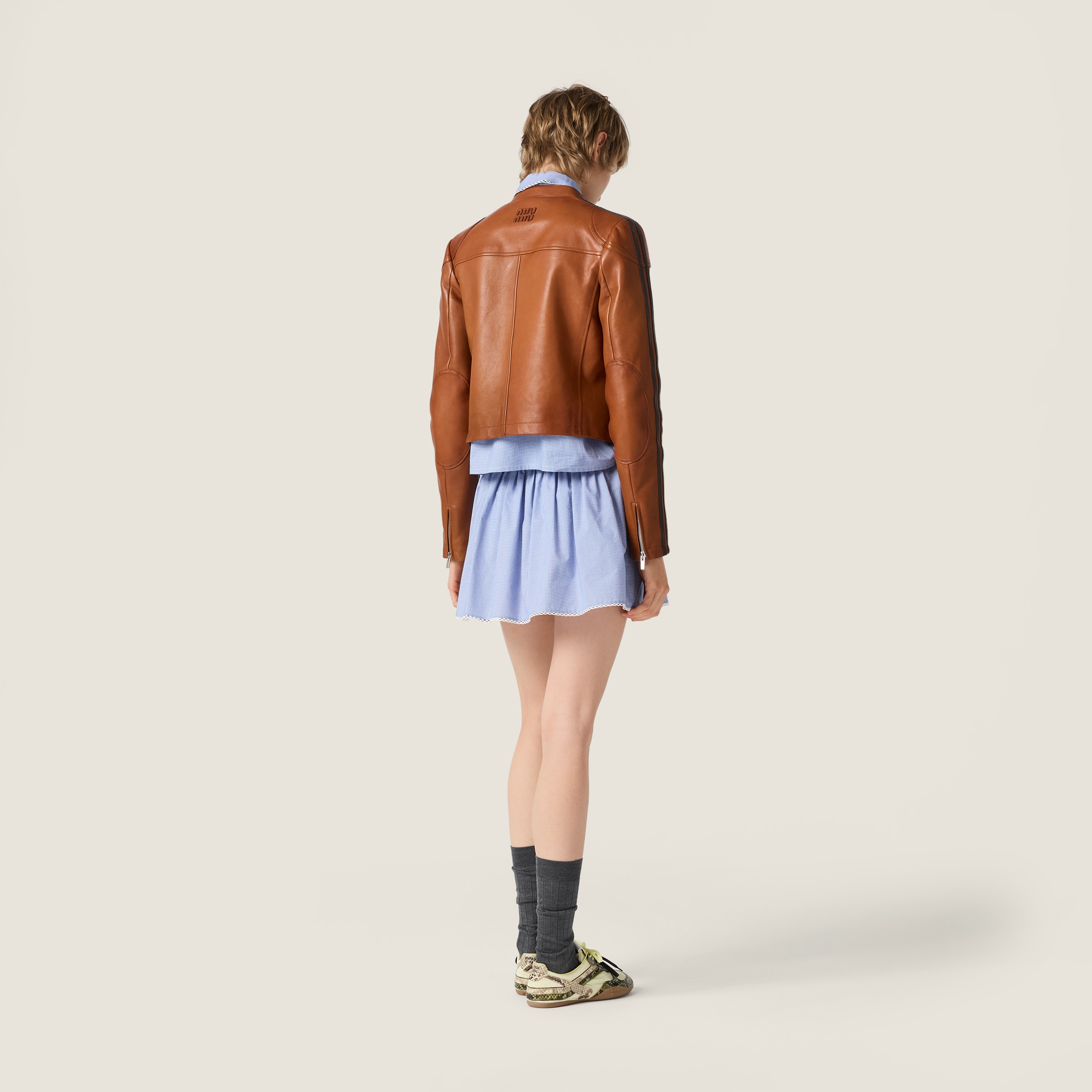 ホワイト/ライトブルー ギンガムチェック ミニスカート | Miu Miu