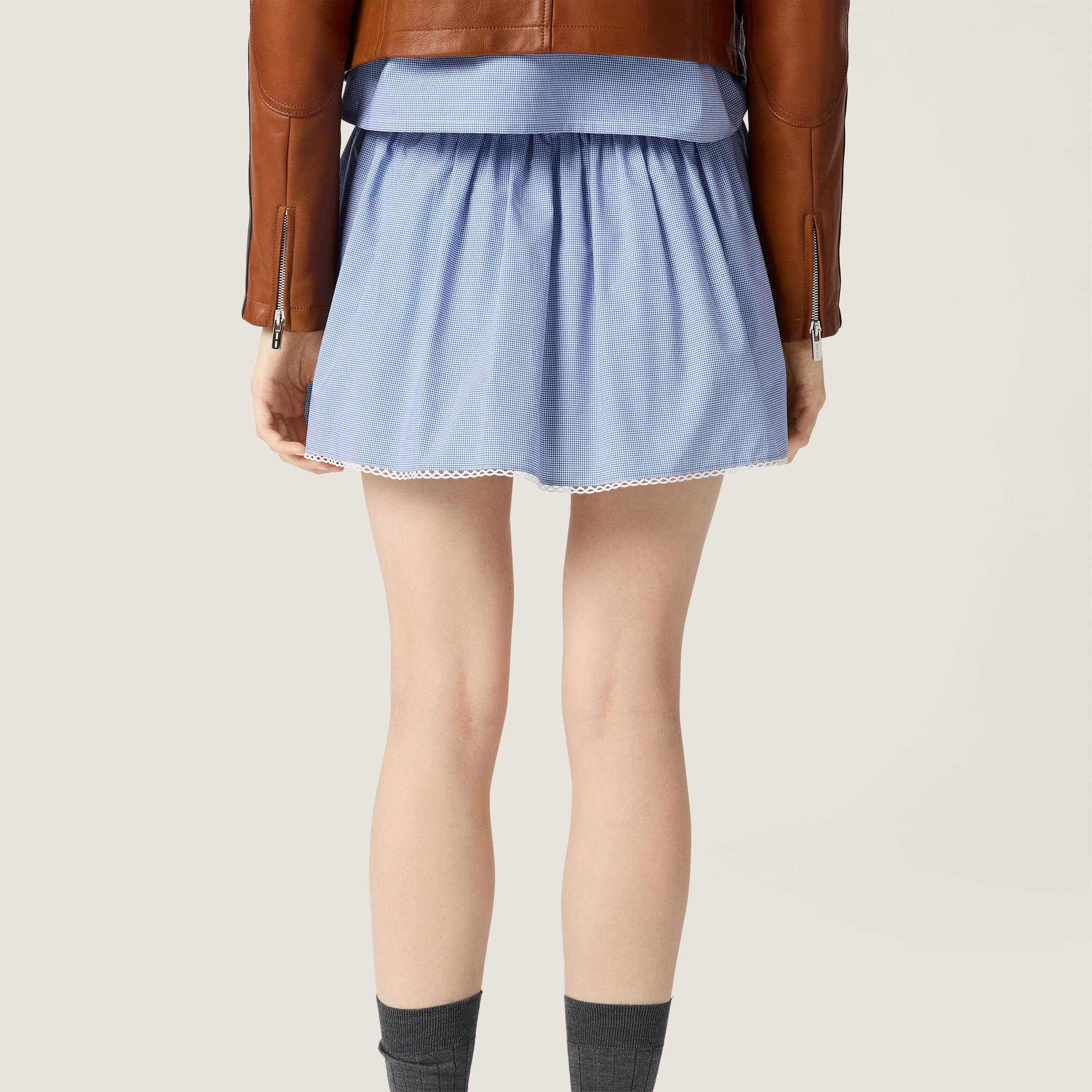 ホワイト/ライトブルー ギンガムチェック ミニスカート | Miu Miu