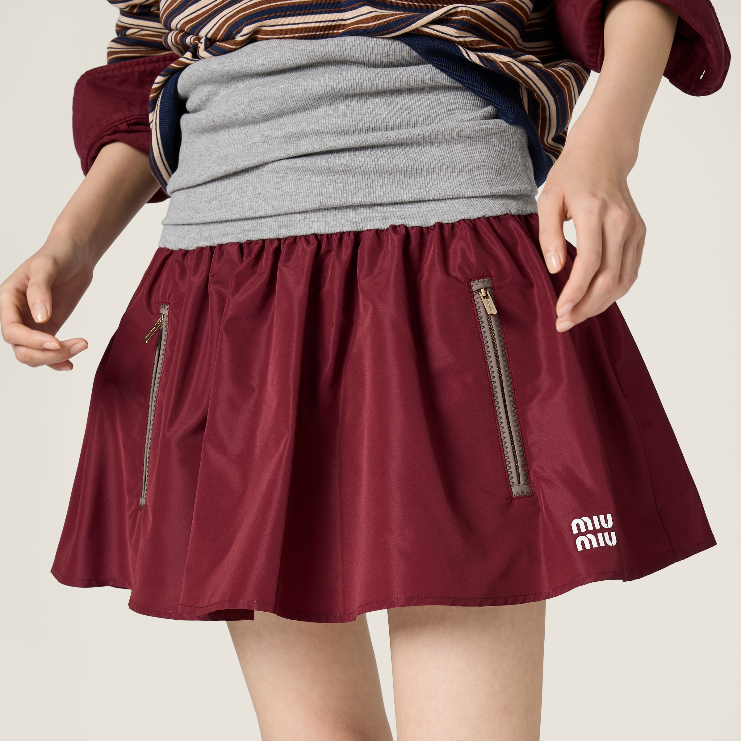 Amaranth/gray Technical Fabric Miniskirt | Miu Miu - United States