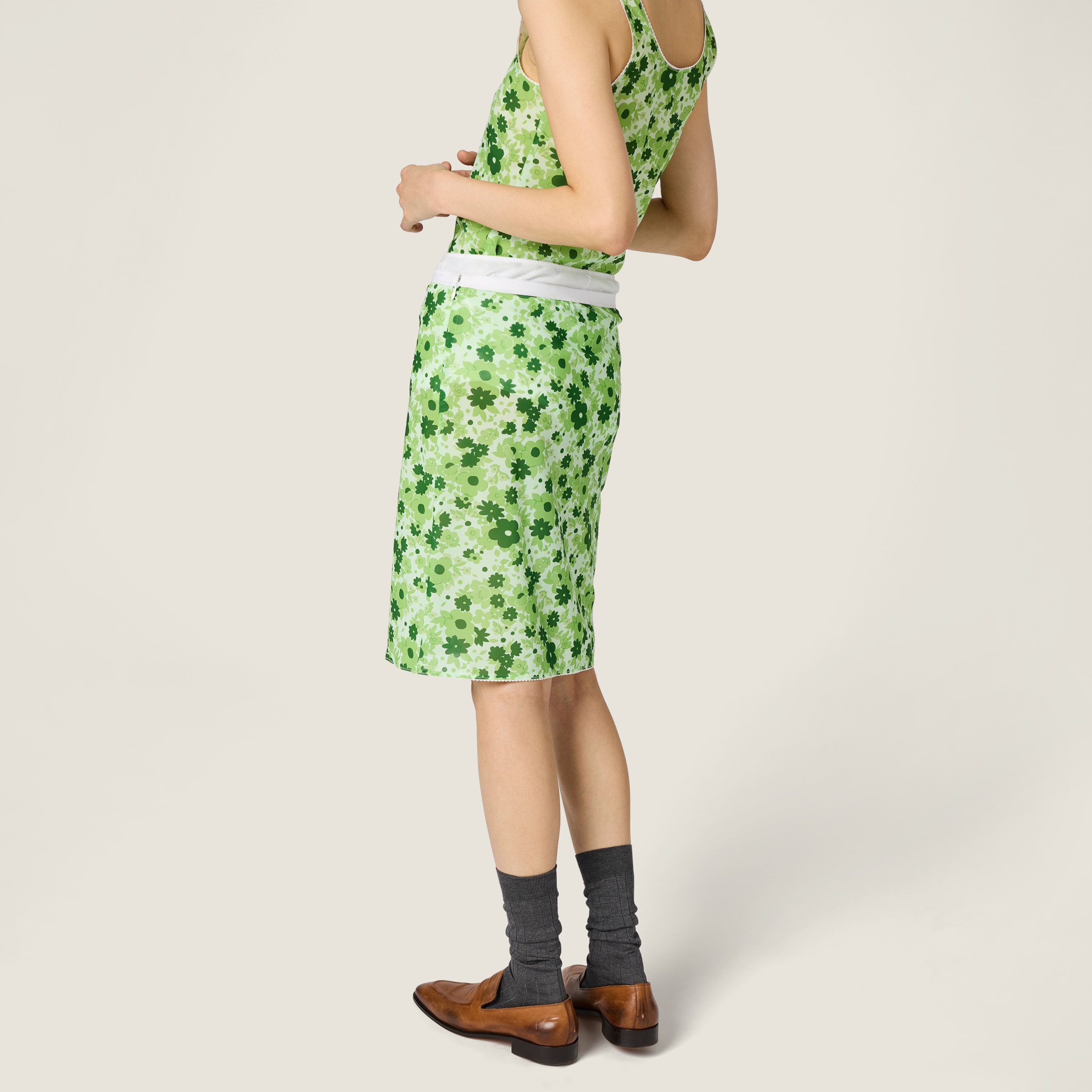 Green Stretch Fabric Midi Skirt | Miu Miu - United States Green Stretch Fabric Midi Skirt | Miu Miu - United States