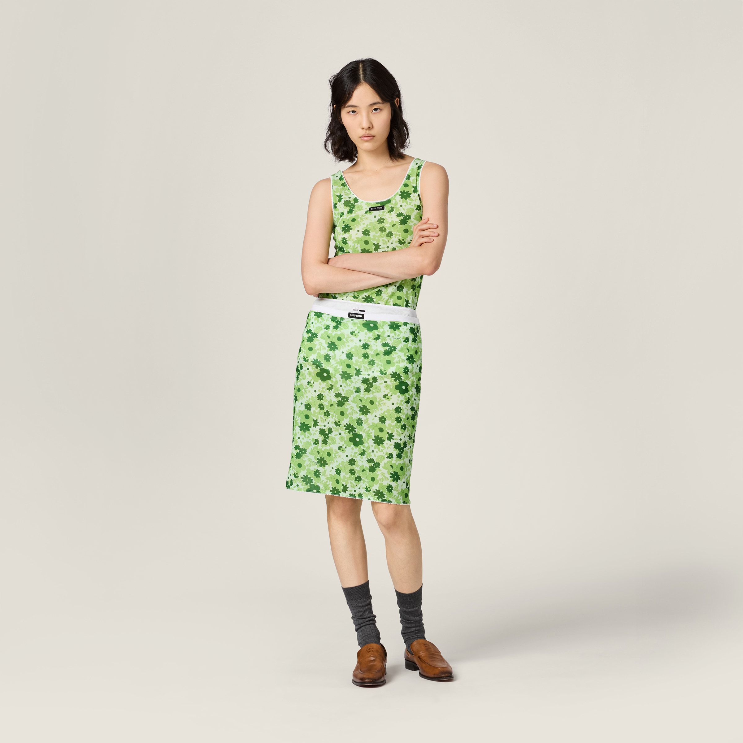 Green Stretch Fabric Midi Skirt | Miu Miu - United States