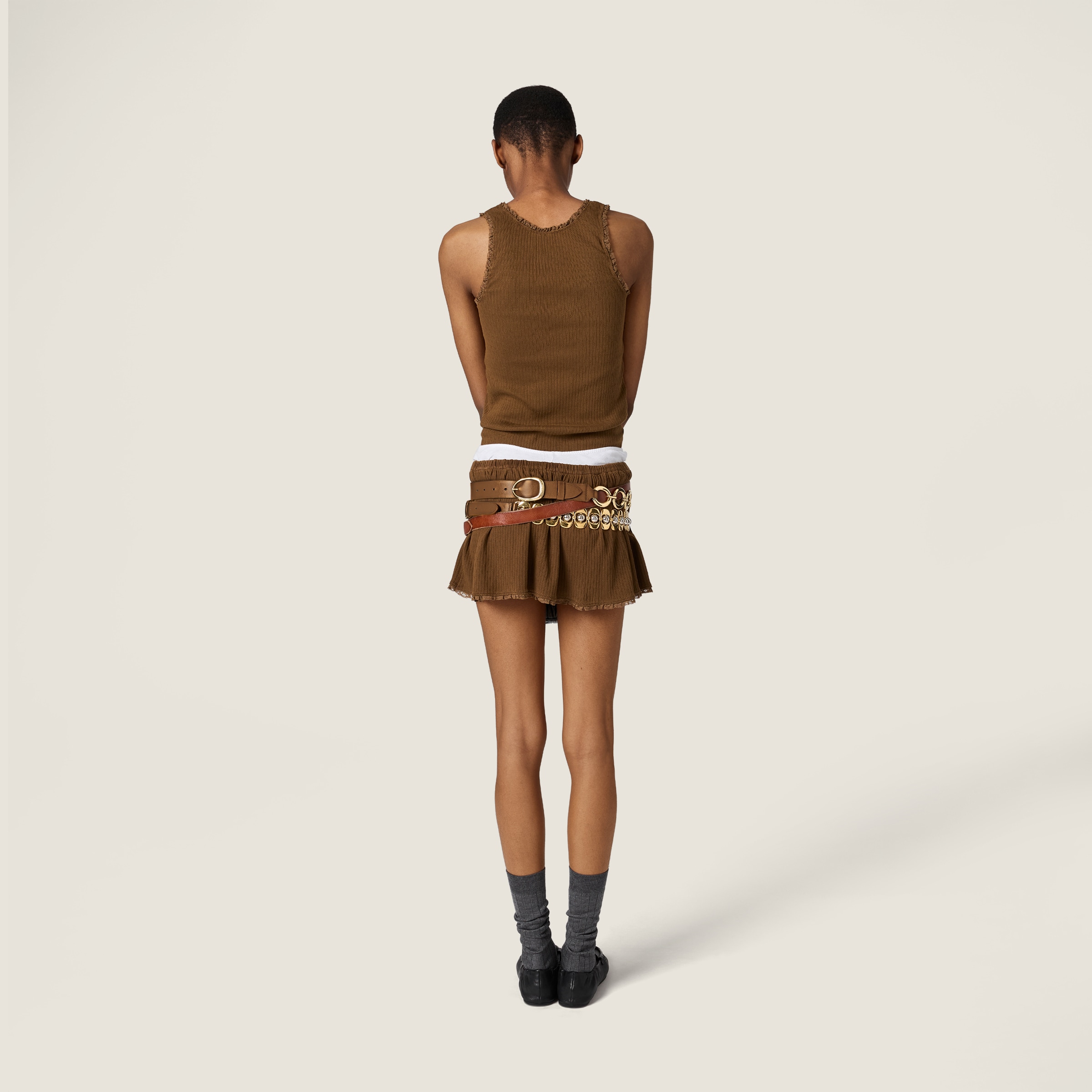 Cocoa Brown Garment-dyed Cotton Miniskirt | Miu Miu - Brazil
