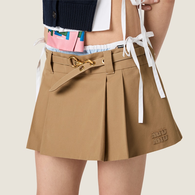Pleated poplin miniskirt