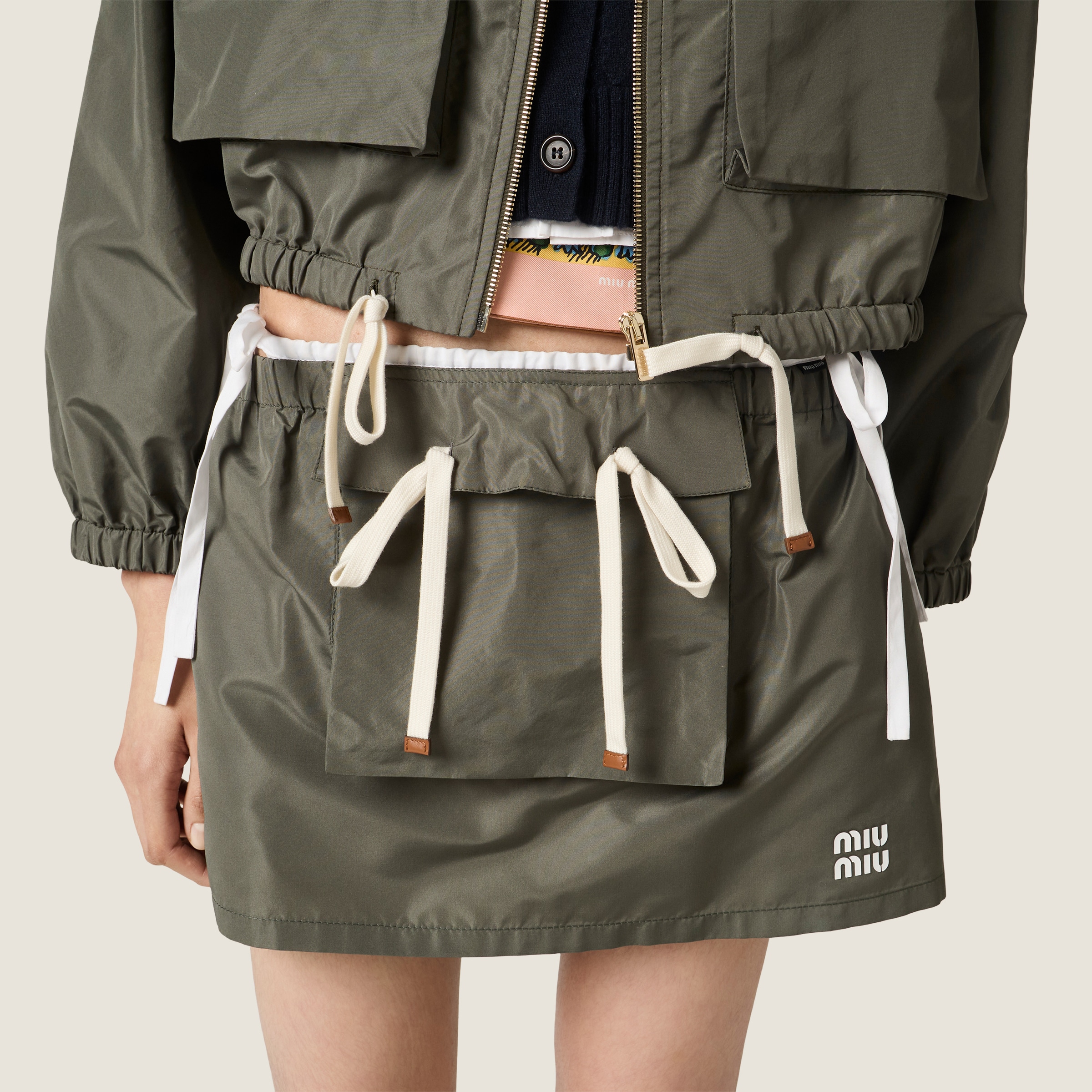 Forest Green Technical Fabric Miniskirt | Miu Miu - Monaco