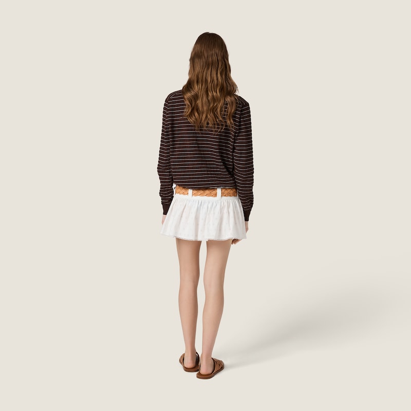 Slubbed poplin and eyelet lace miniskirt