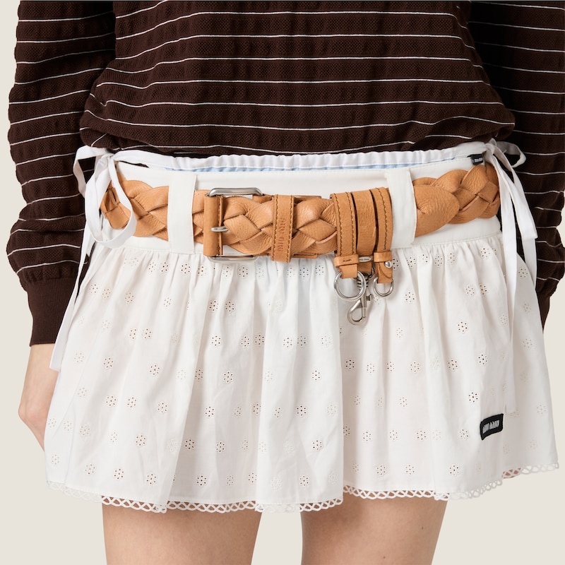 Slubbed poplin and eyelet lace miniskirt