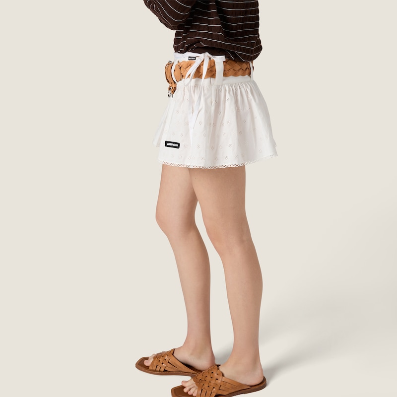 Slubbed poplin and eyelet lace miniskirt