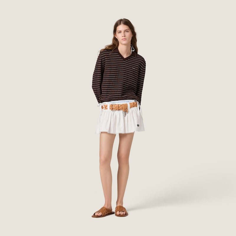 Slubbed poplin and eyelet lace miniskirt
