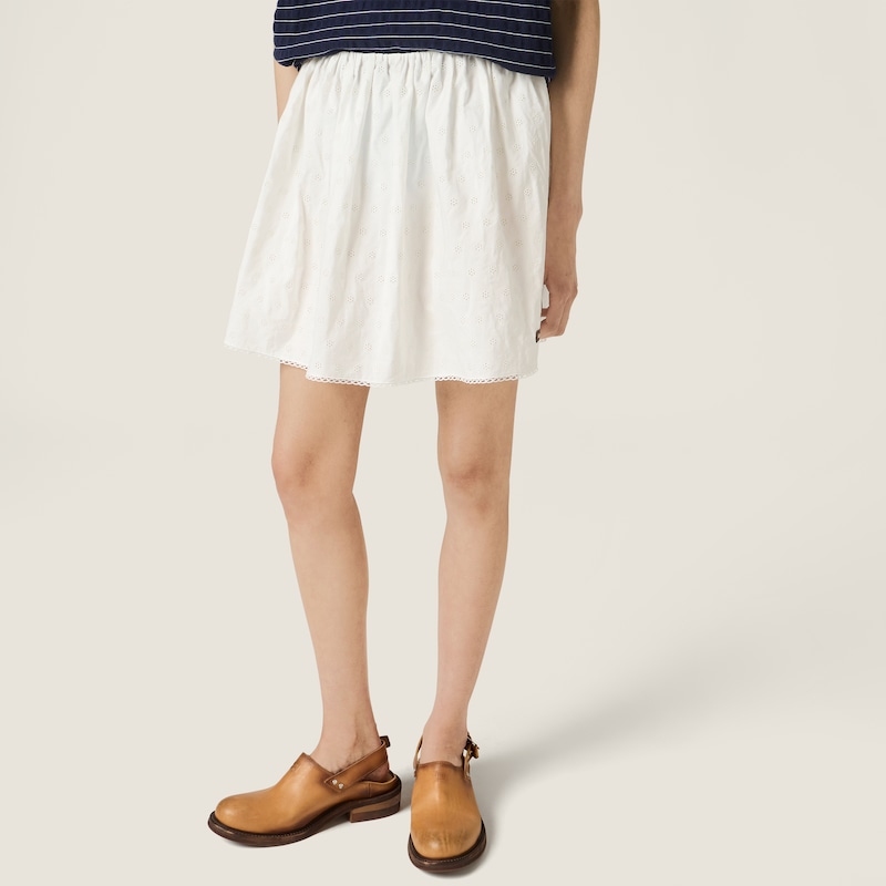 Slubbed eyelet poplin skirt
