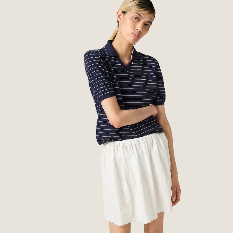 Slubbed eyelet poplin skirt