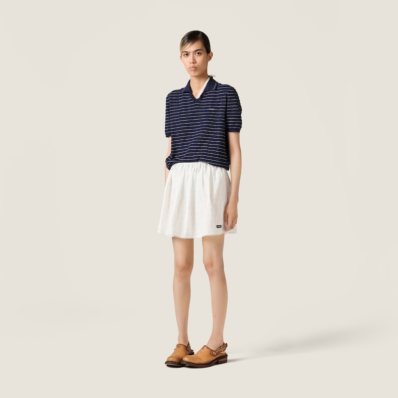 Slubbed eyelet poplin skirt