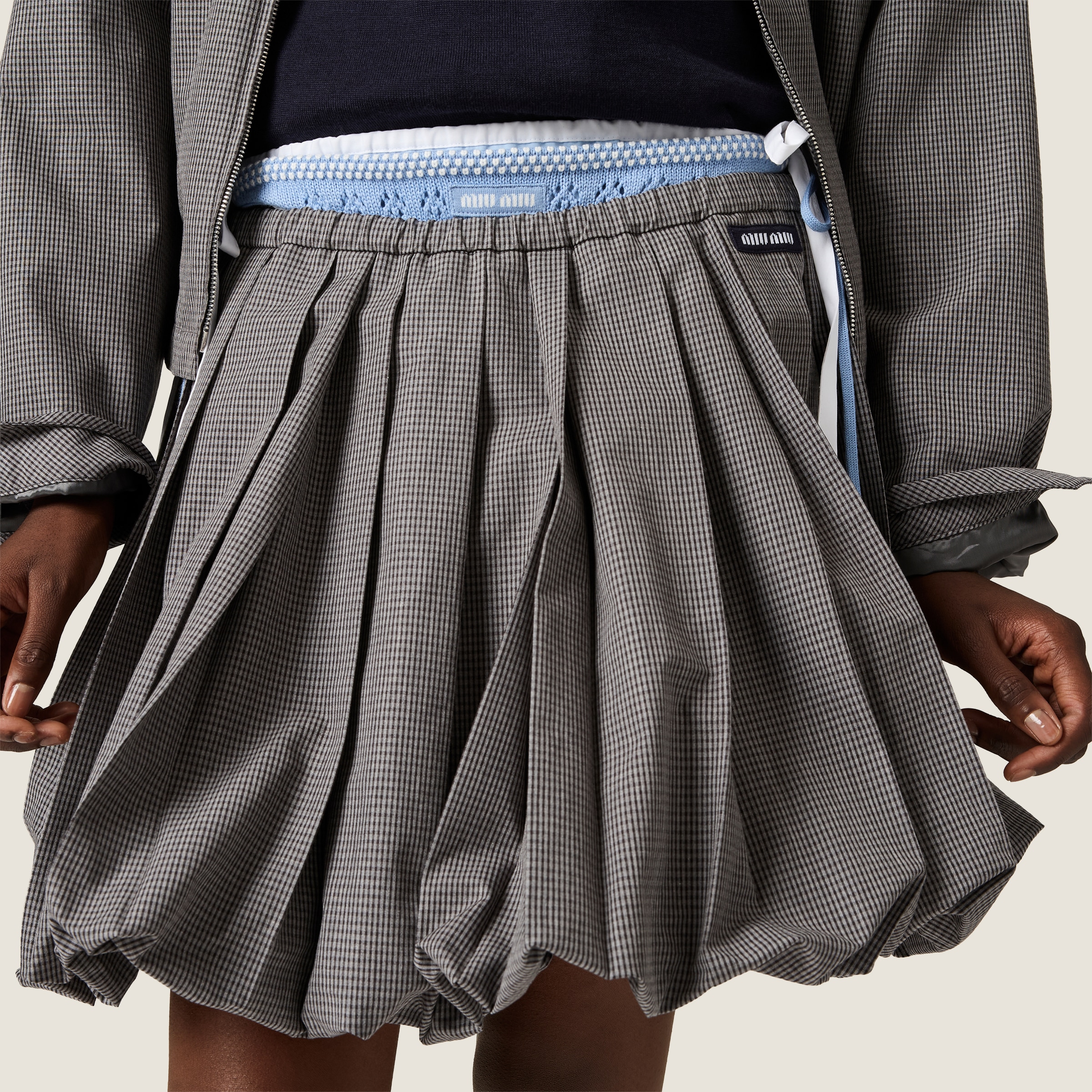 Pleated gingham check skirt