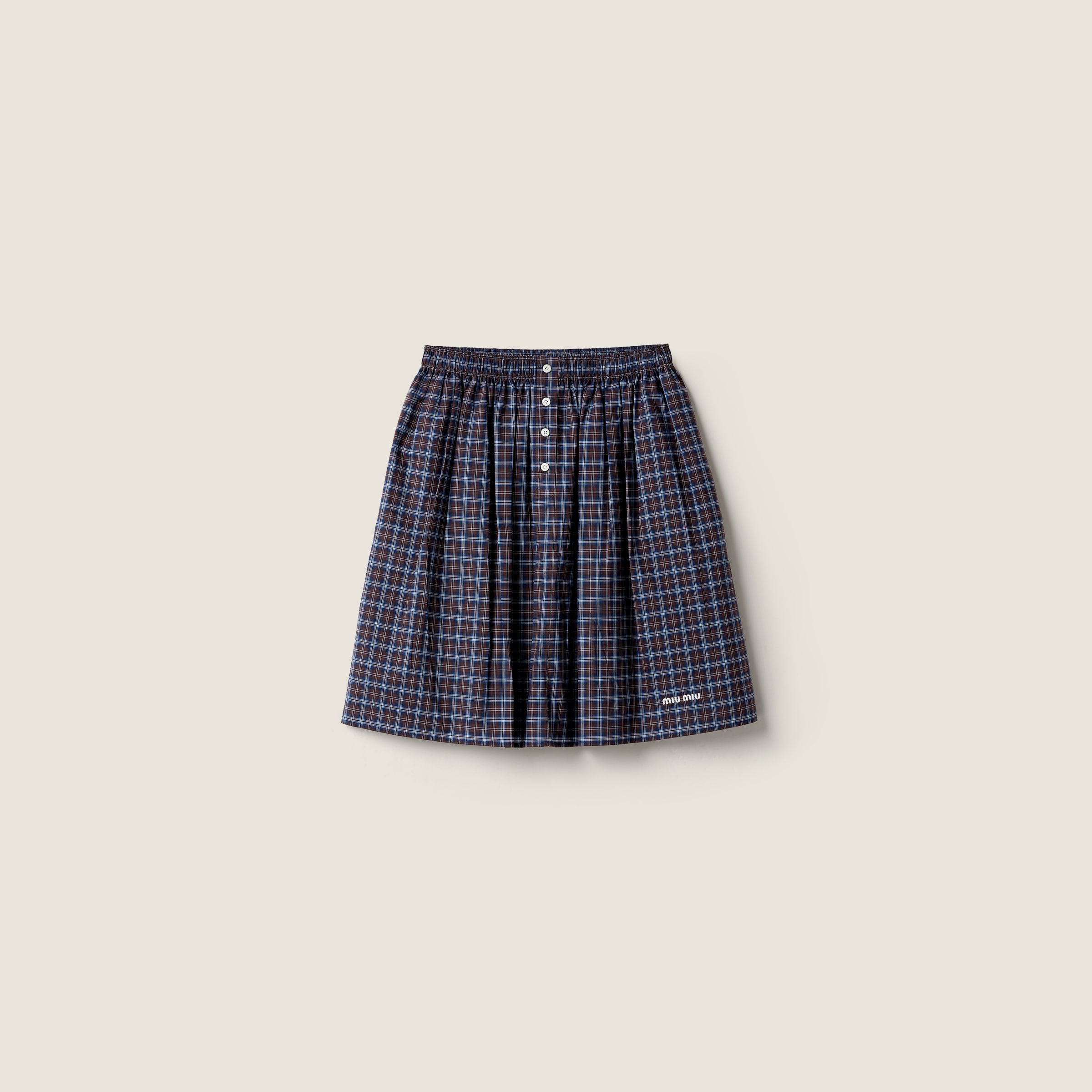 Blue/cocoa Brown Plaid Skirt | Miu Miu - United States