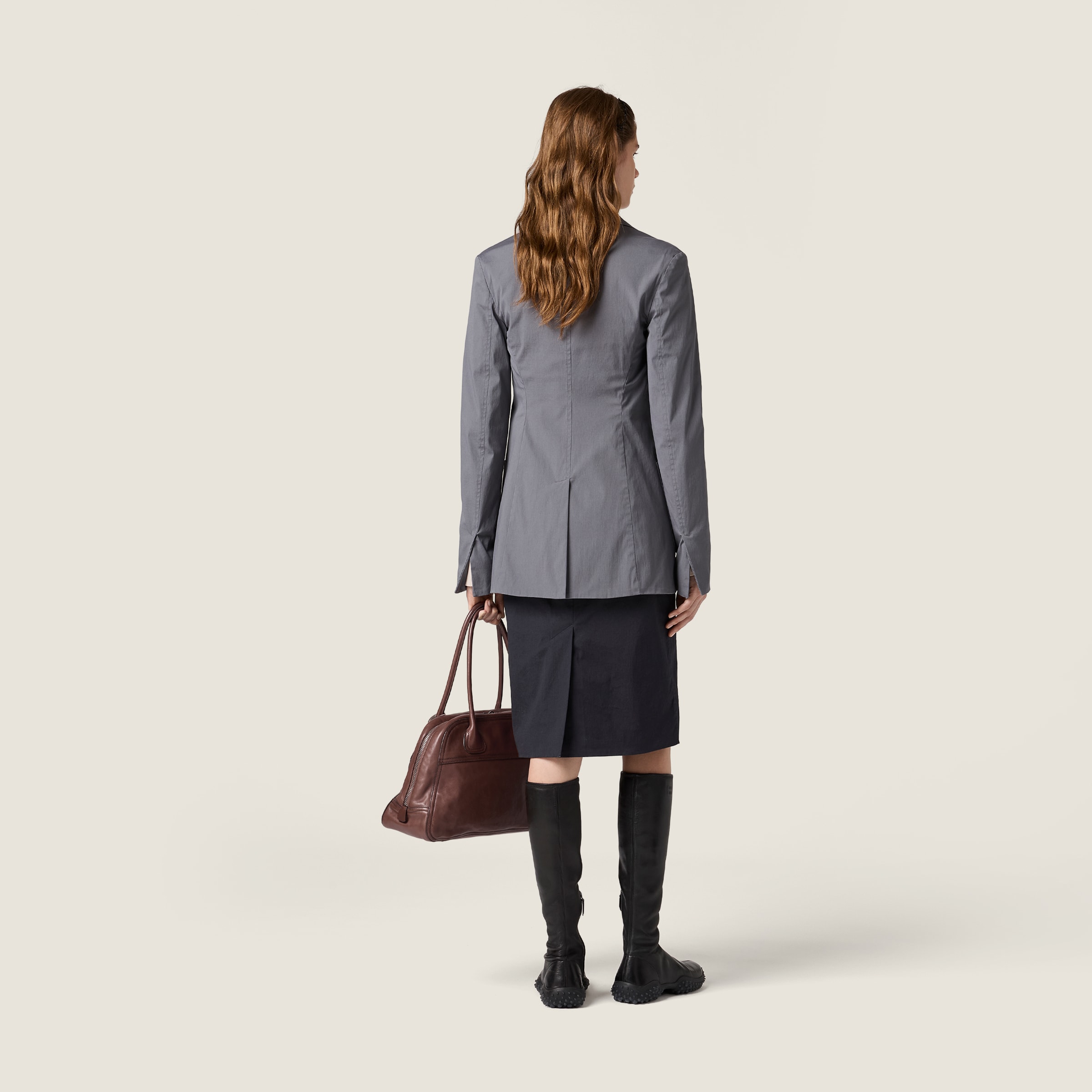miu miu ジャージーxポプリン スカート ブラック ストレッチポプリン 