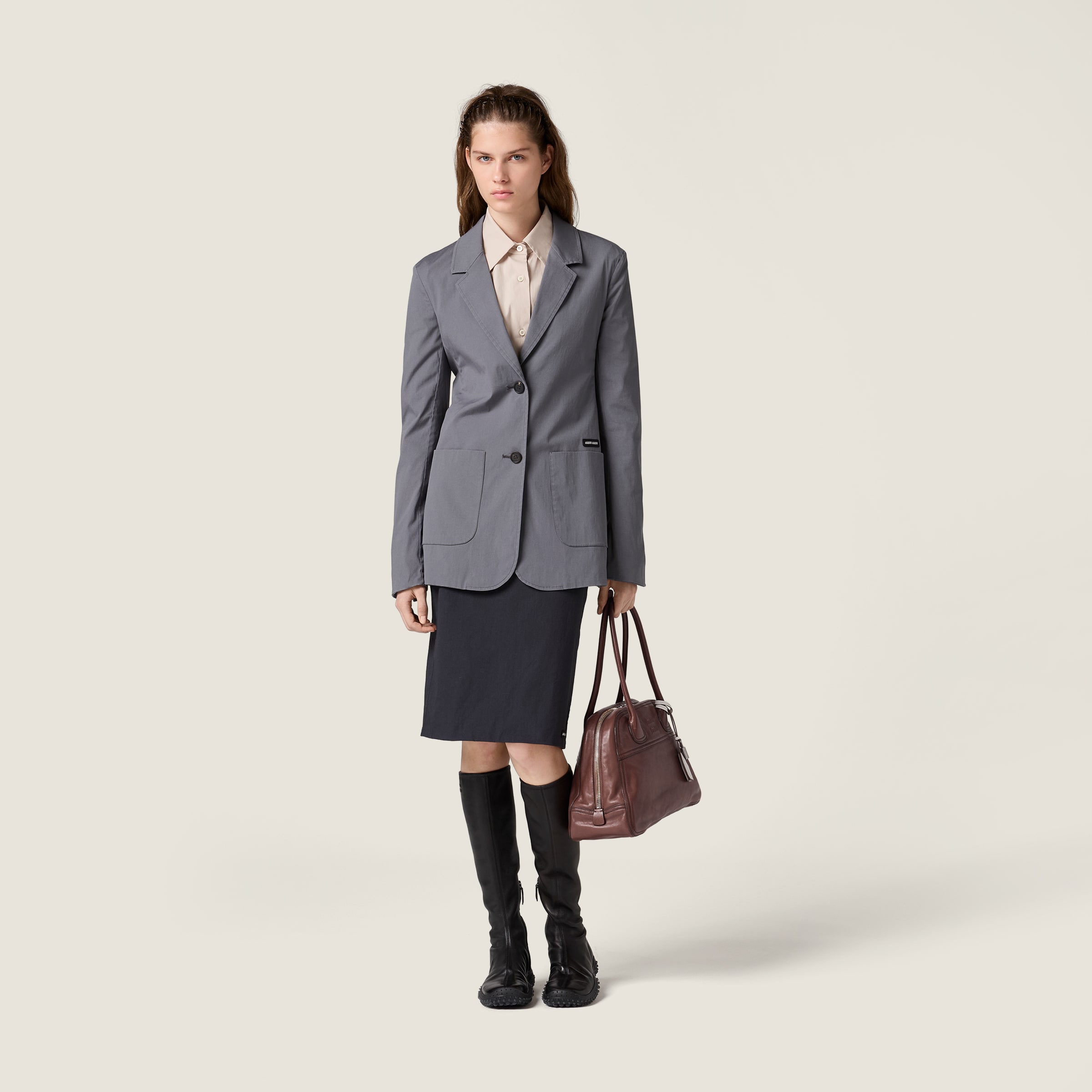 Black Stretch Poplin Skirt | Miu Miu - United States