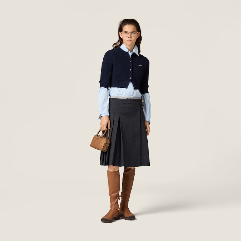 Pleated twill skirt