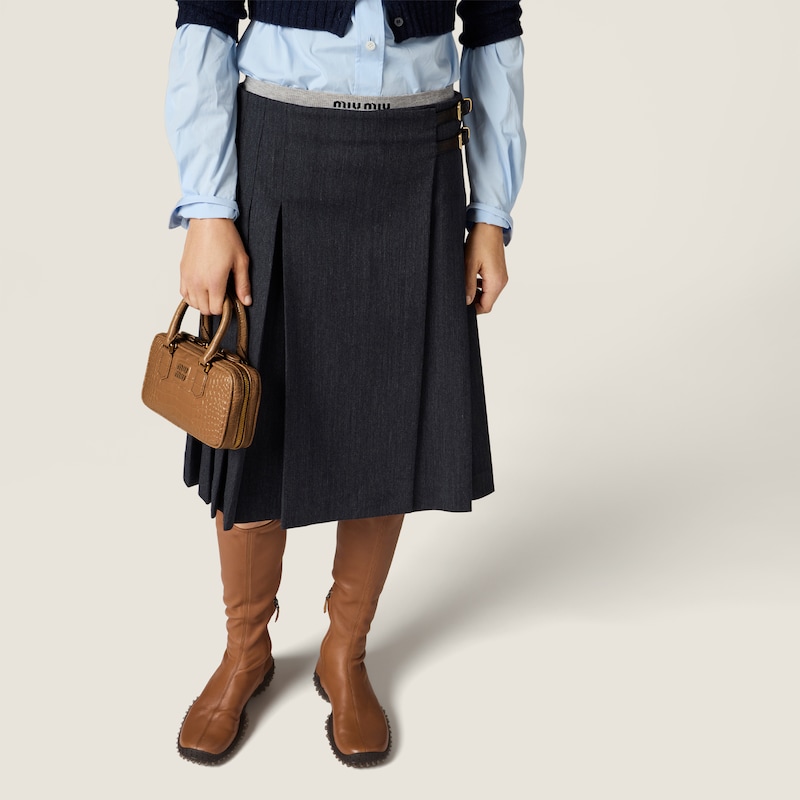 Pleated twill skirt