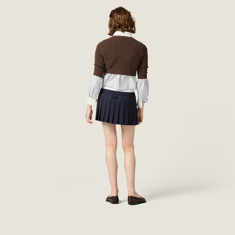 Pleated pinstriped wool miniskirt