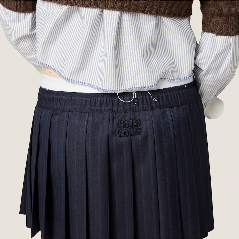 Pleated pinstriped wool miniskirt