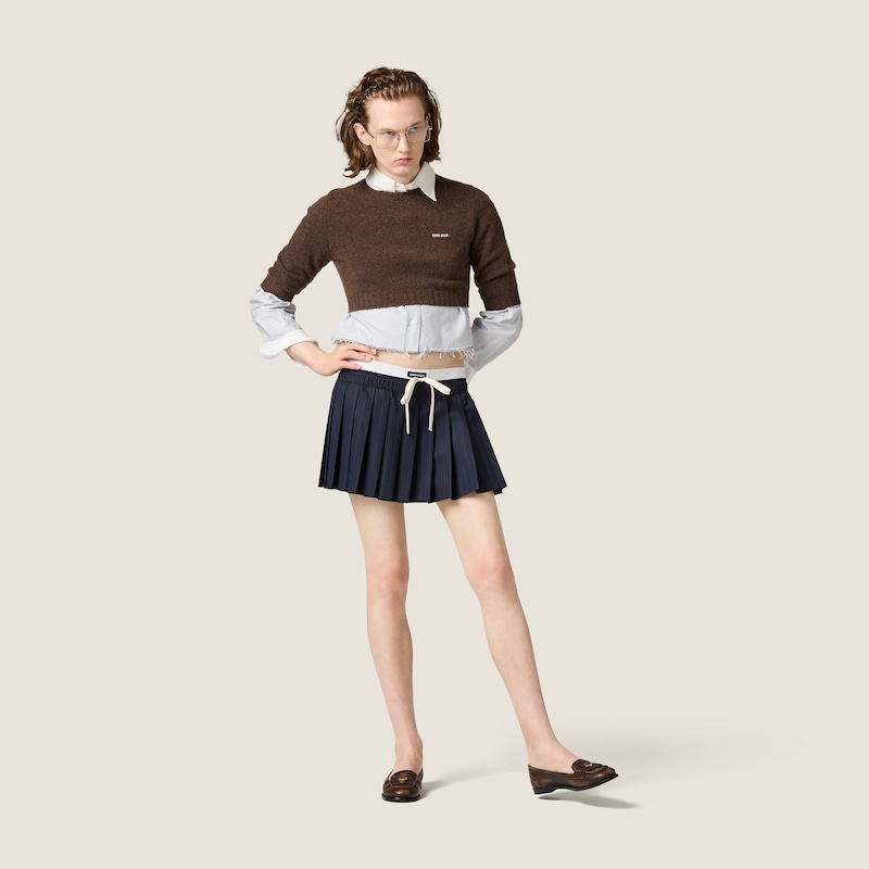 Pleated pinstriped wool miniskirt