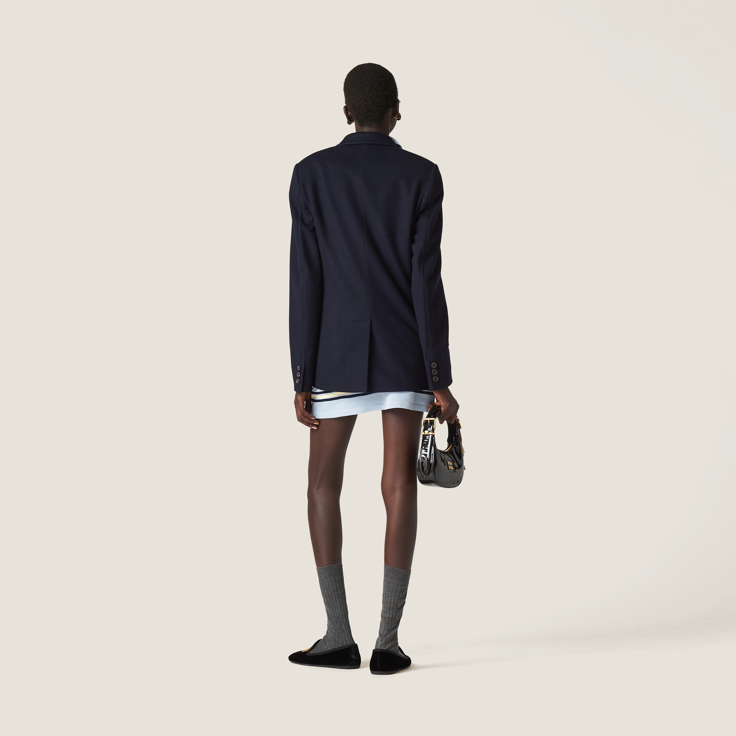 Navy Single-breasted Velour Jacket | Miu Miu
