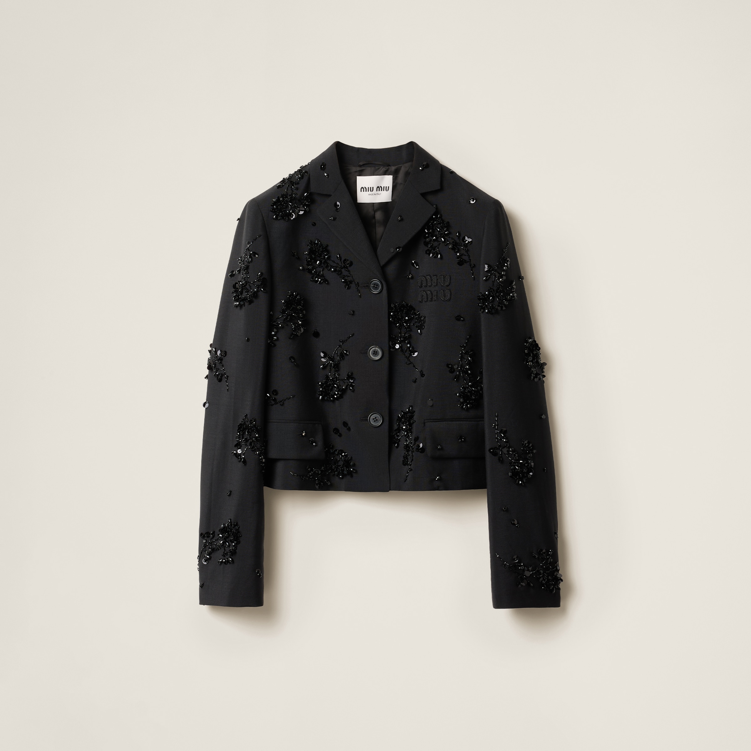 Miu Miu Embroidered Single-breasted Kid Mohair Jacket In Black