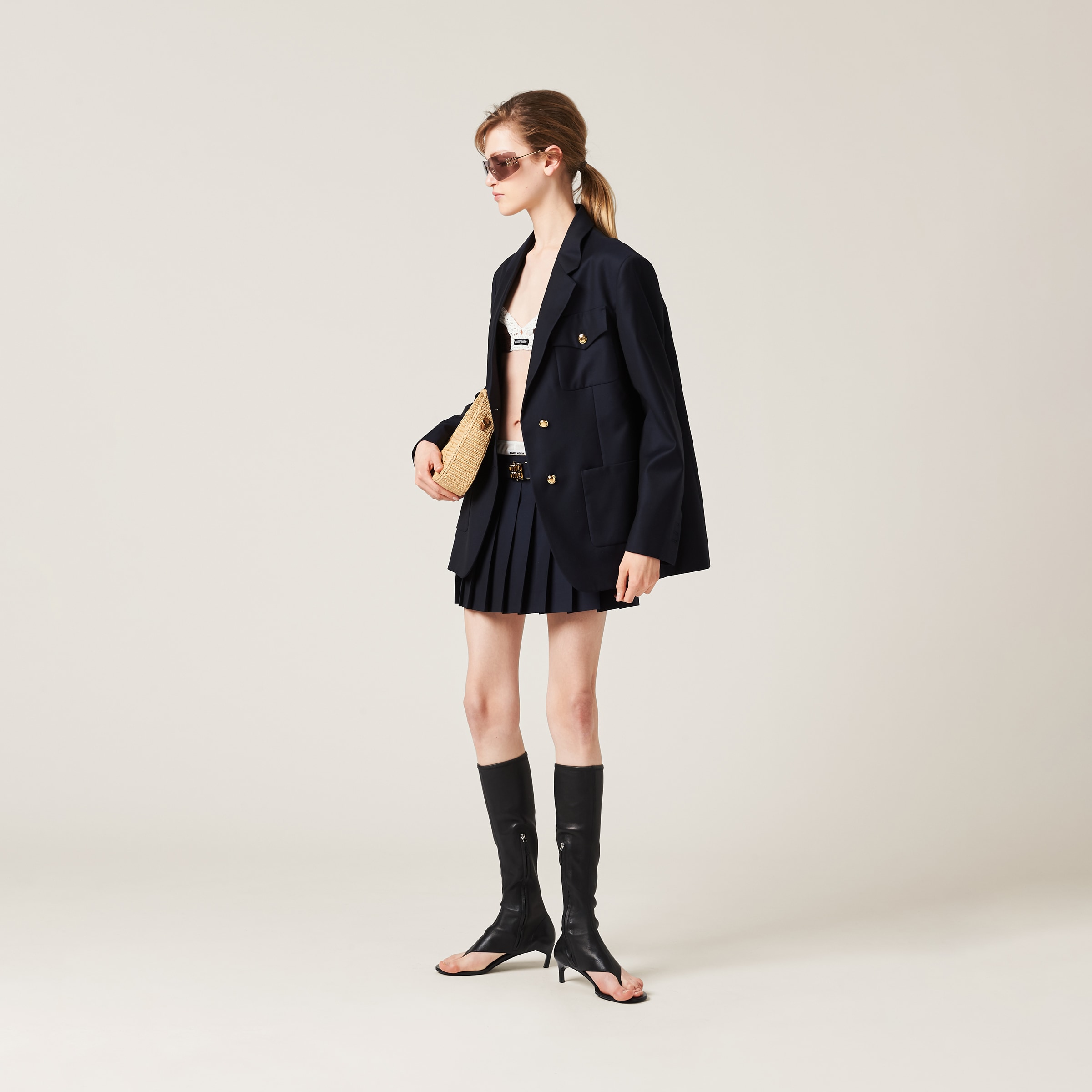 ネイビー シングルブレスト バタヴィア ジャケット | Miu Miu