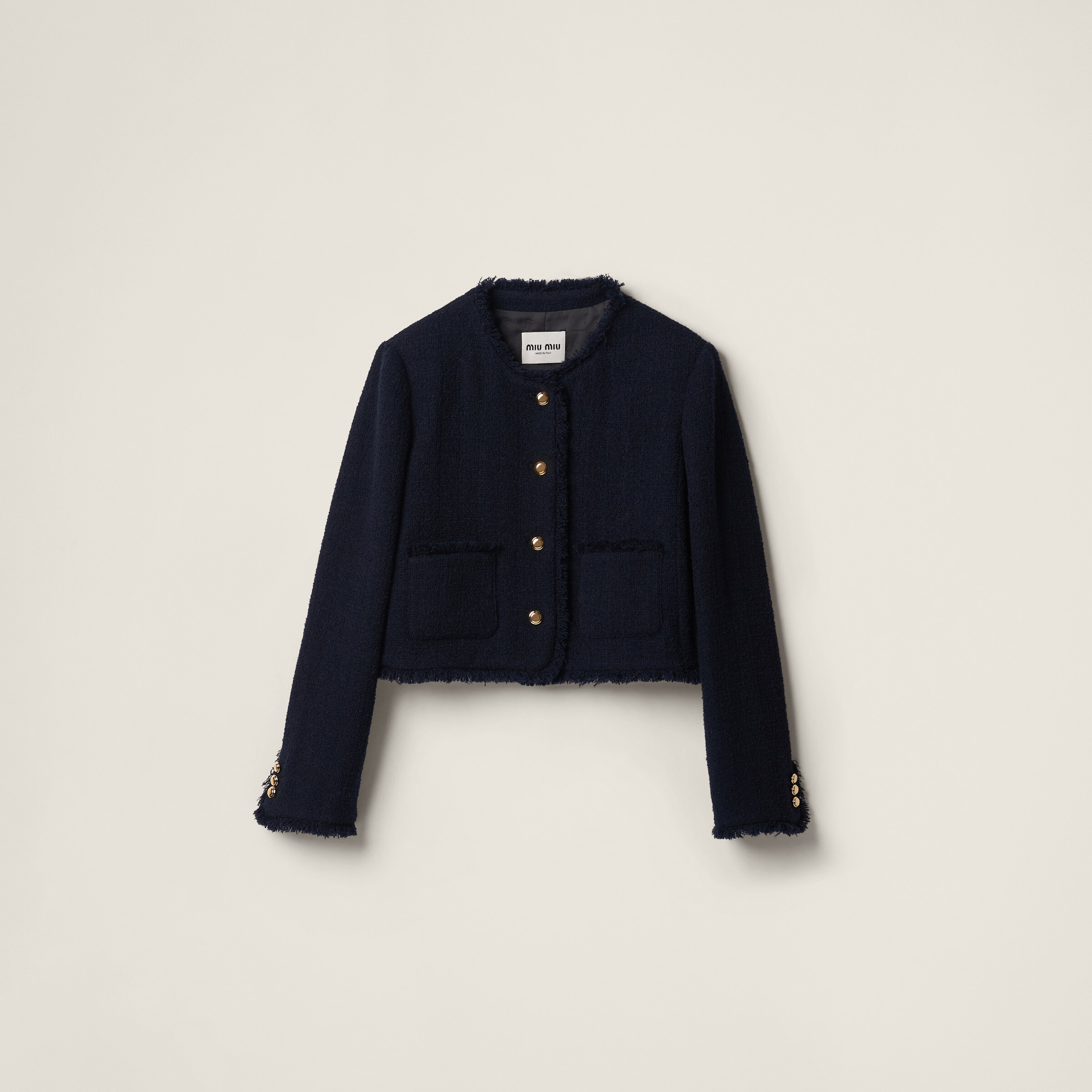 Miumiu Single-breasted Tweed Jacket In Navy