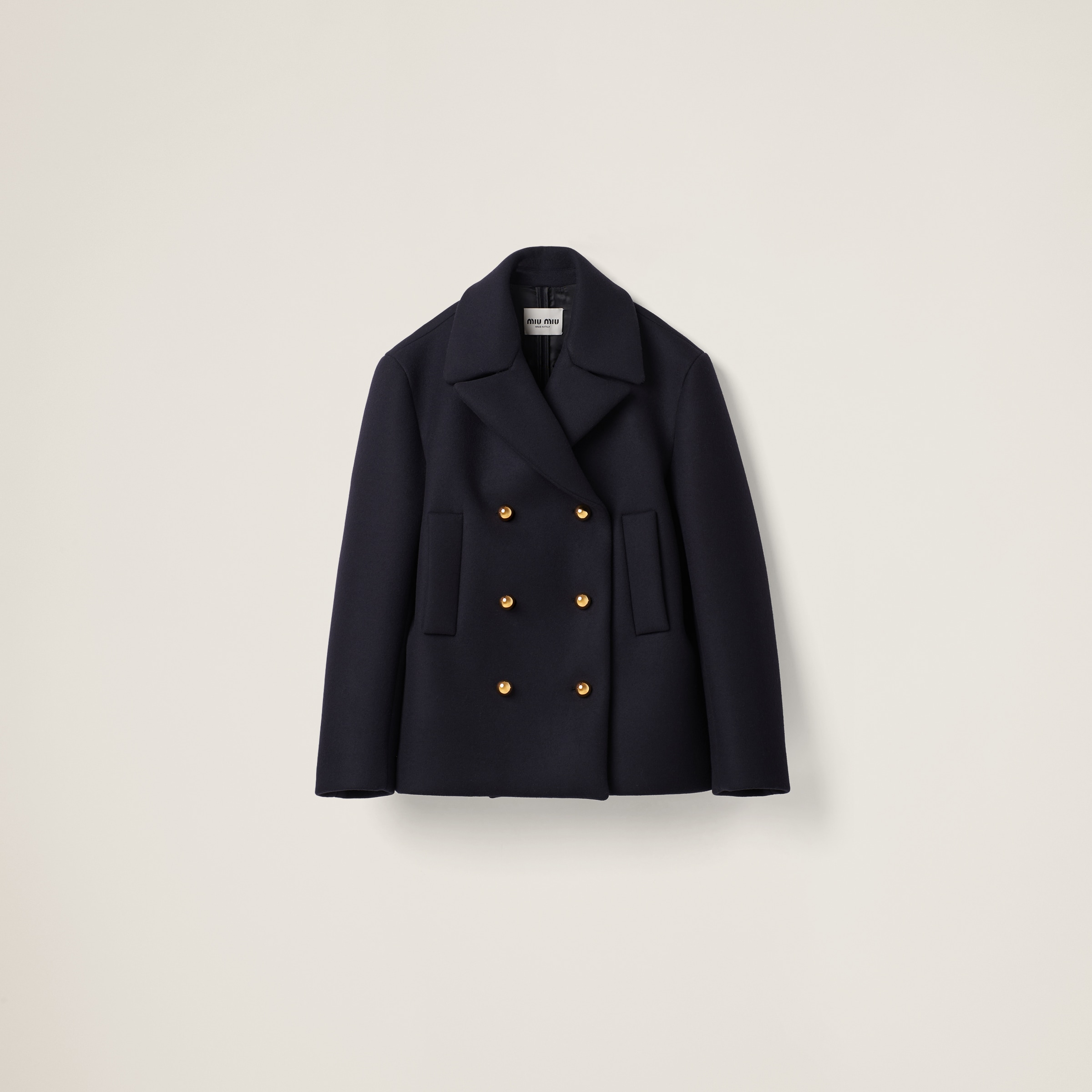 Miu Miu Double-breasted Wool Peacoat In Blue