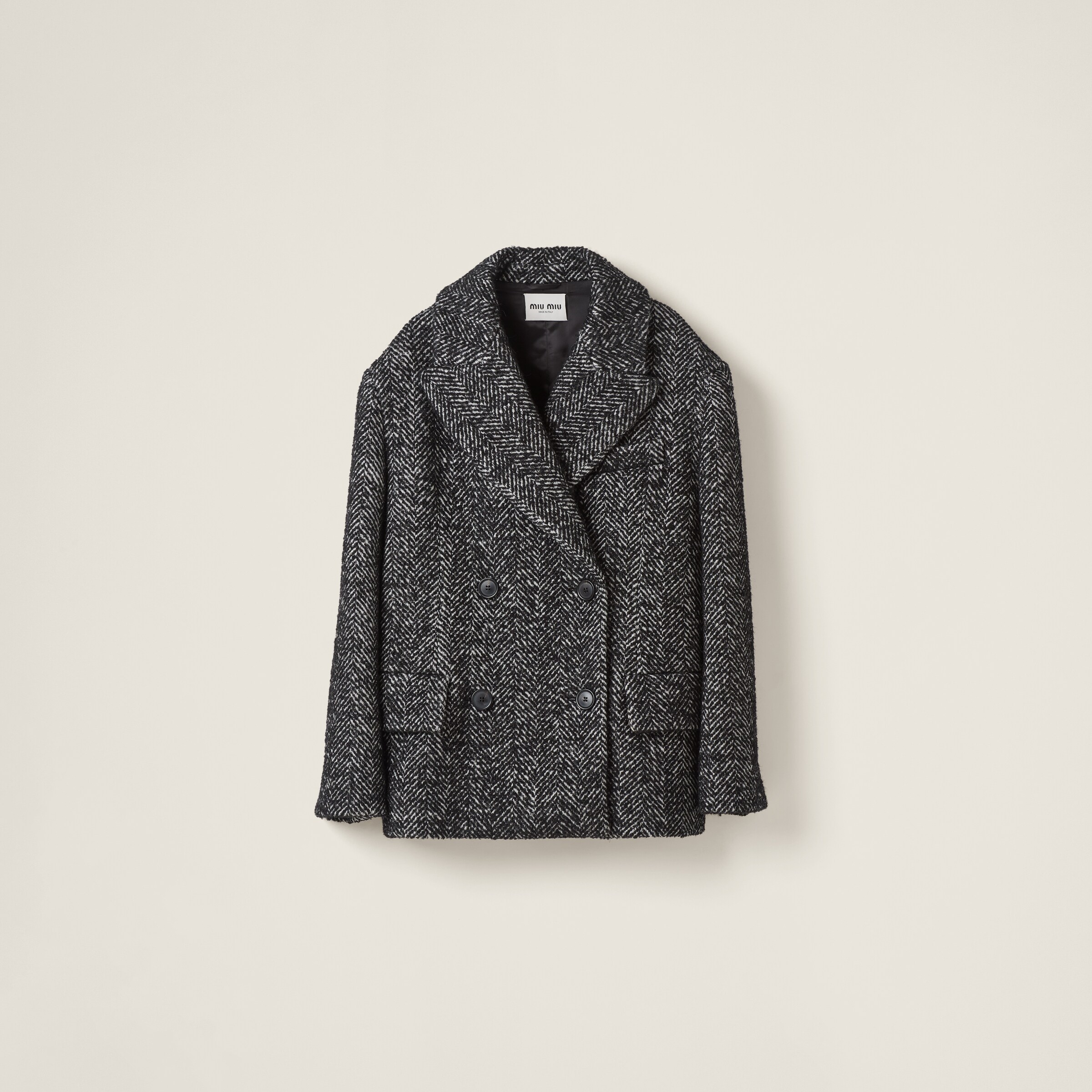 Miu Miu Chevron Double-breasted Wool-blend Jacket In Black