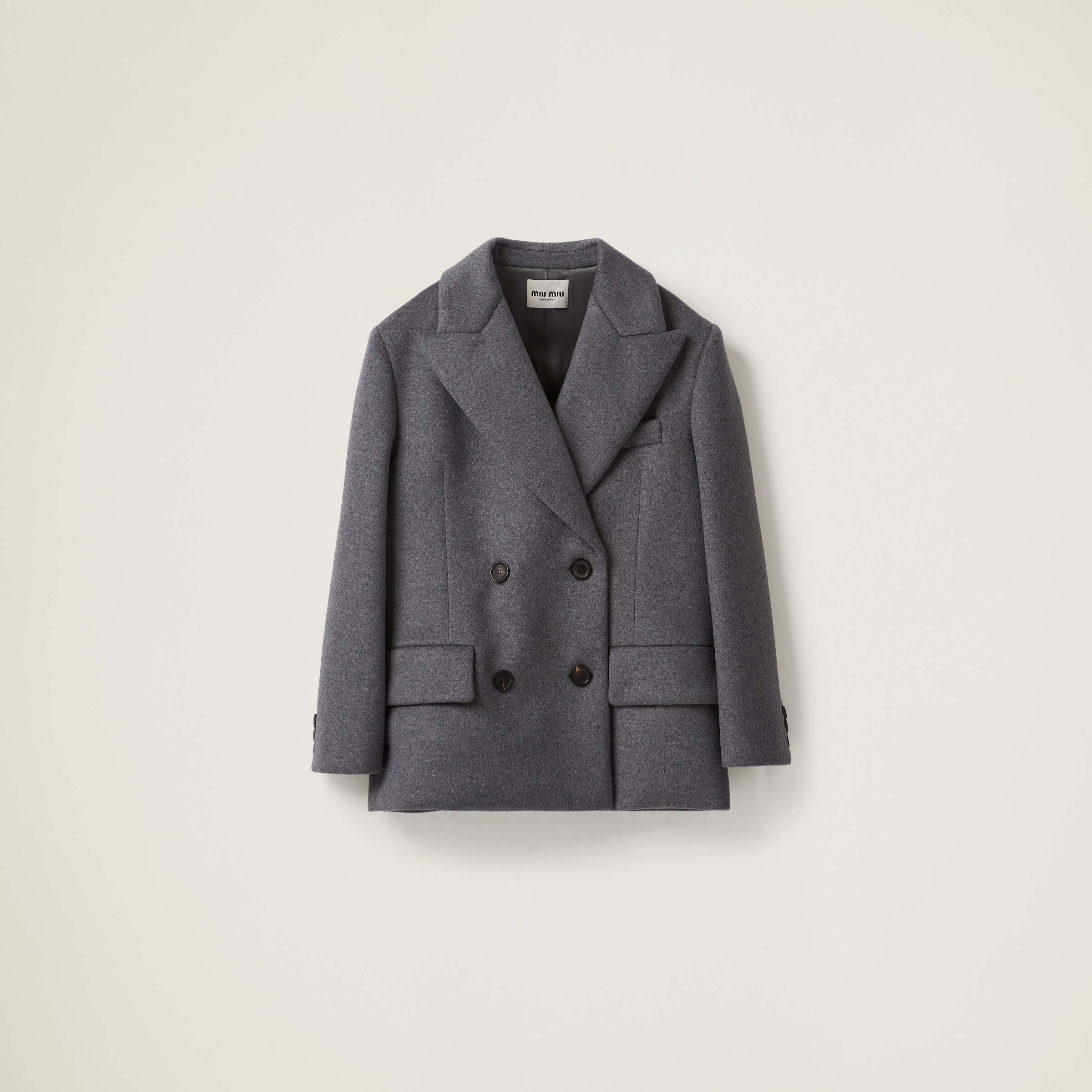 Miu Miu Double-breasted Velour Wool Blazer In Grey