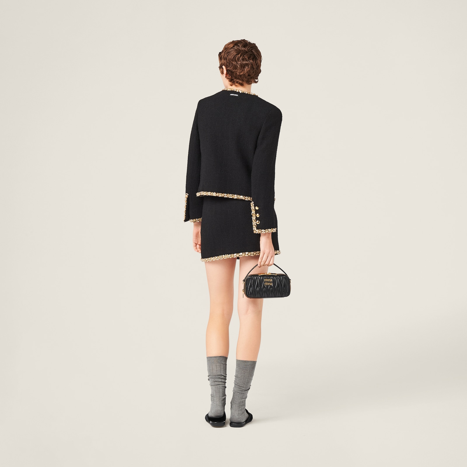 MIUMIU wool Tweed rib knit Jacket Khaki Brown 42