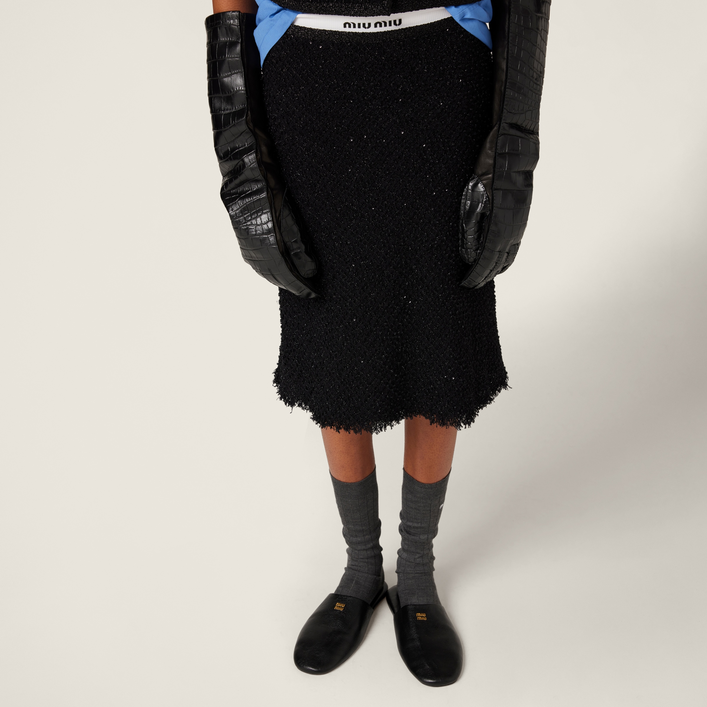 Miu Miu Single-breasted Lamé Bouclé Jacket In Black