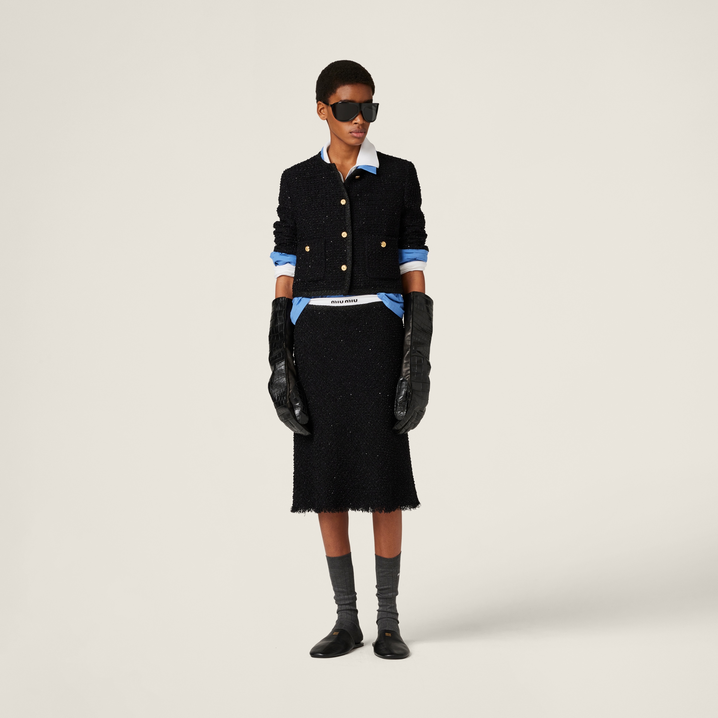 Miu Miu Single-breasted Lamé Bouclé Jacket In Black