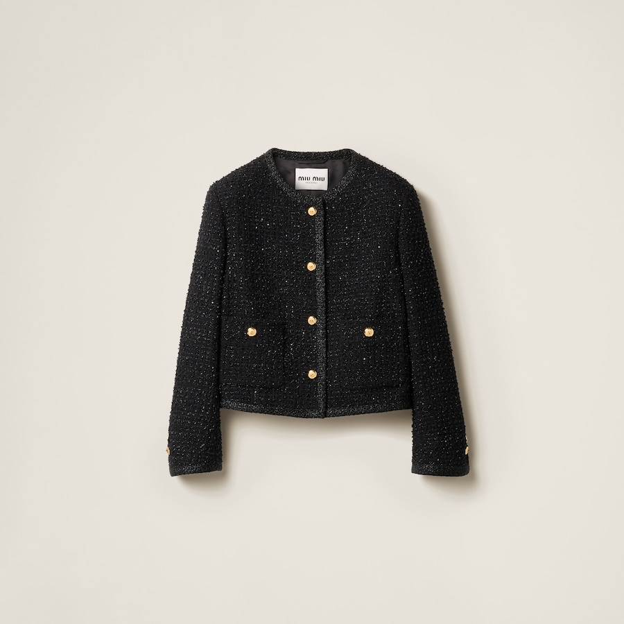 Black Single-breasted Lamé Bouclé Jacket | Miu Miu