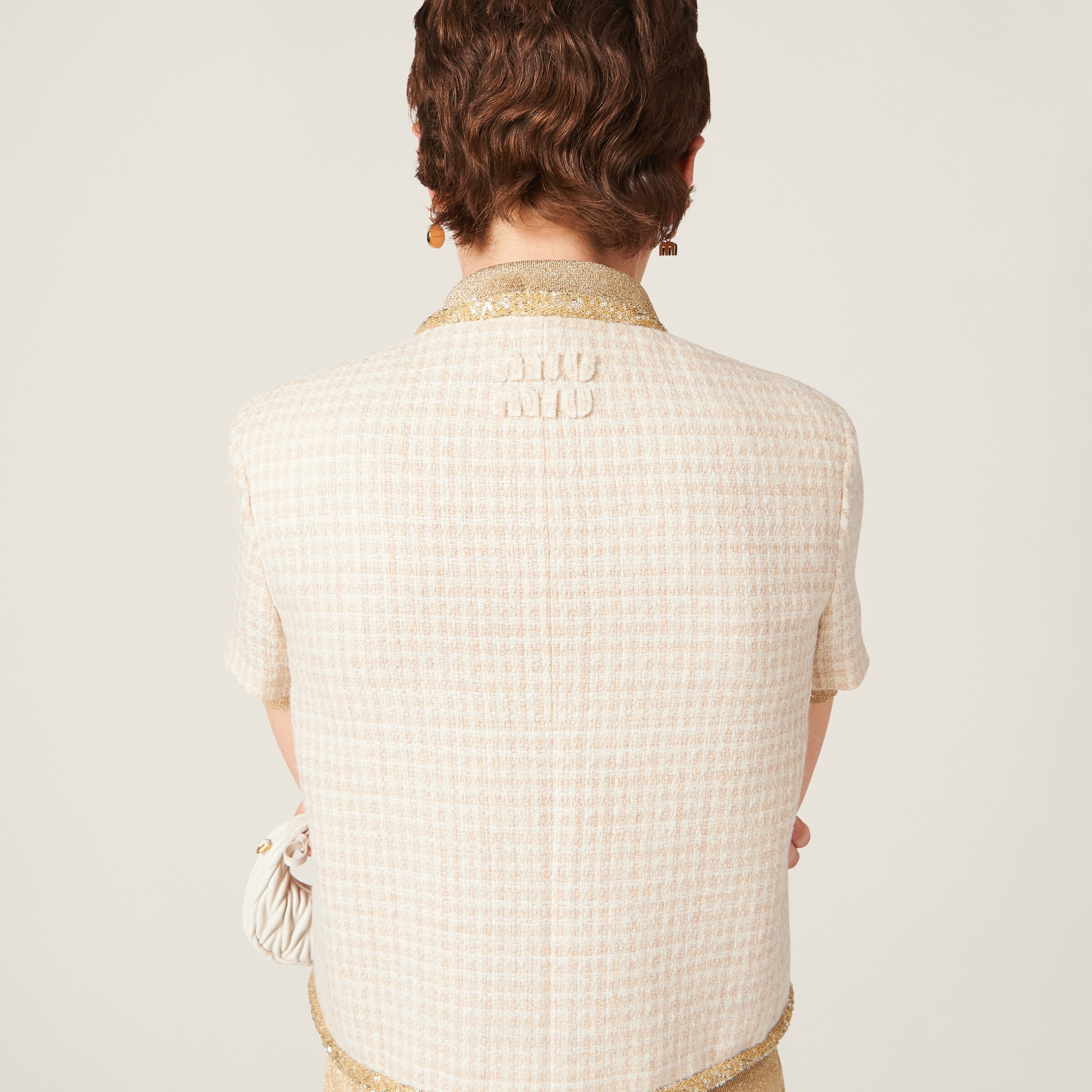 ジャケット MiuMiu | Single-breasted check lame jacket Avory/albino White Single-breasted Check Lamé Jacket | Miu Miu