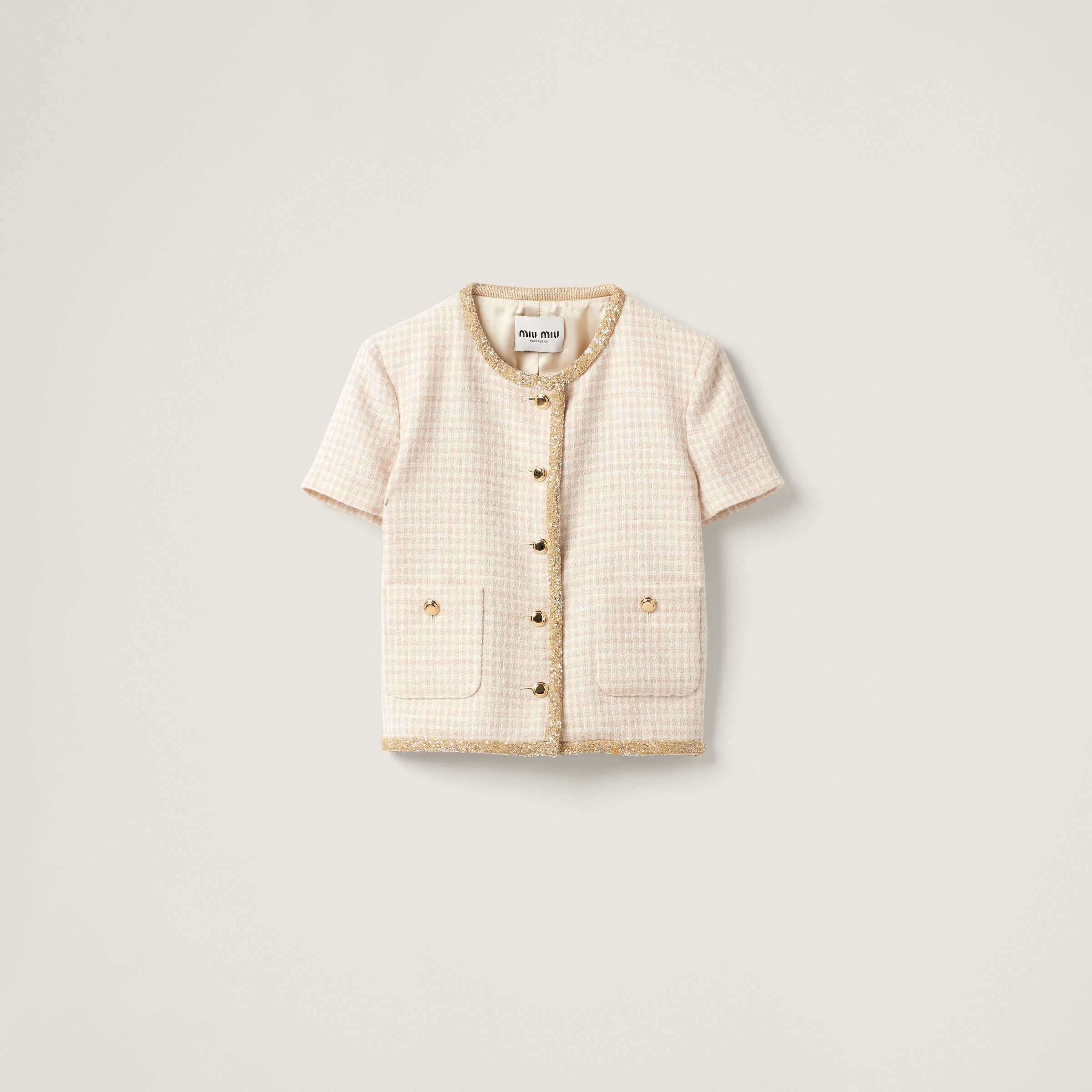 Miu Miu Check-pattern Tweed Jacket In Avory/albino White