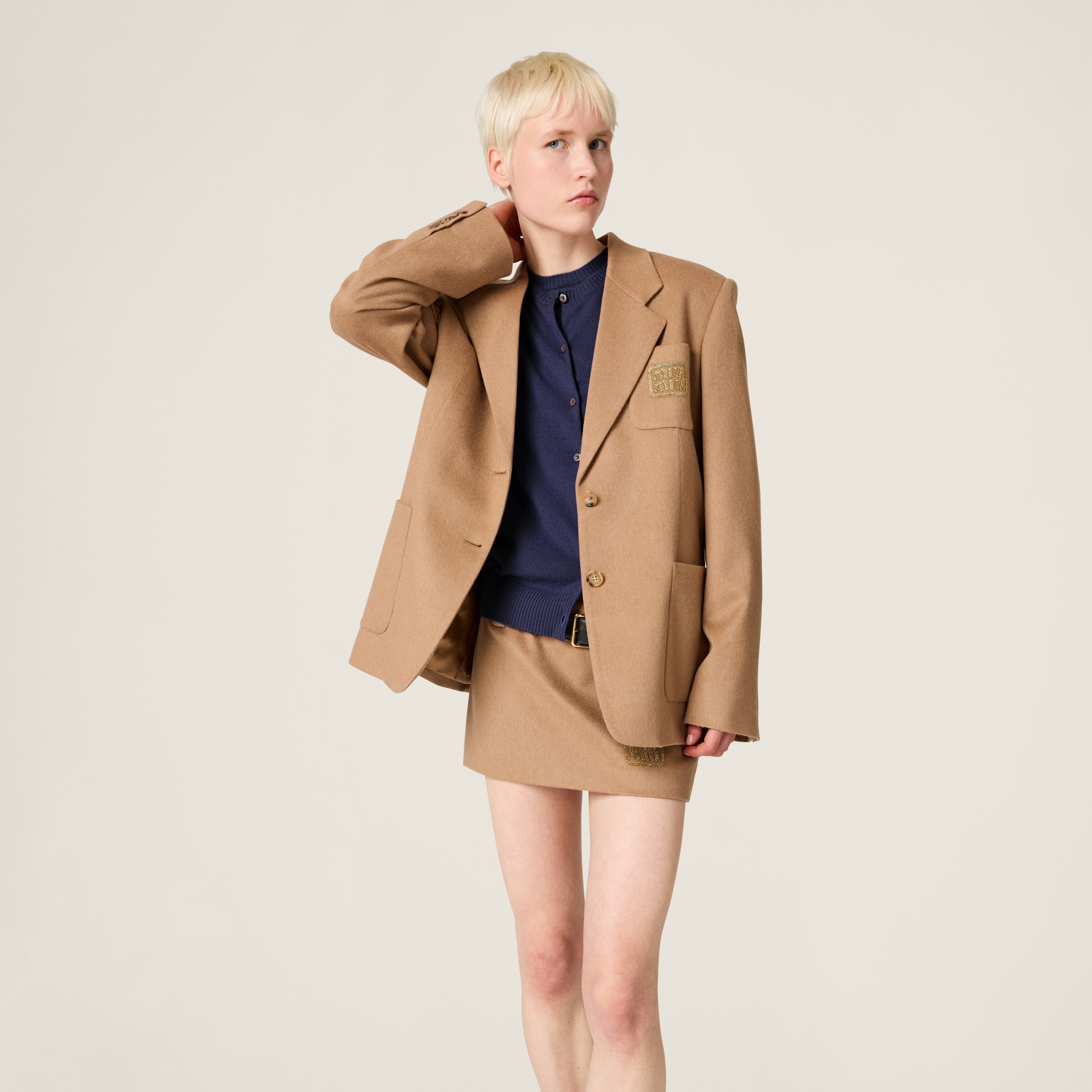 Camel Brown Single breasted Camel hair Jacket Miu Miu