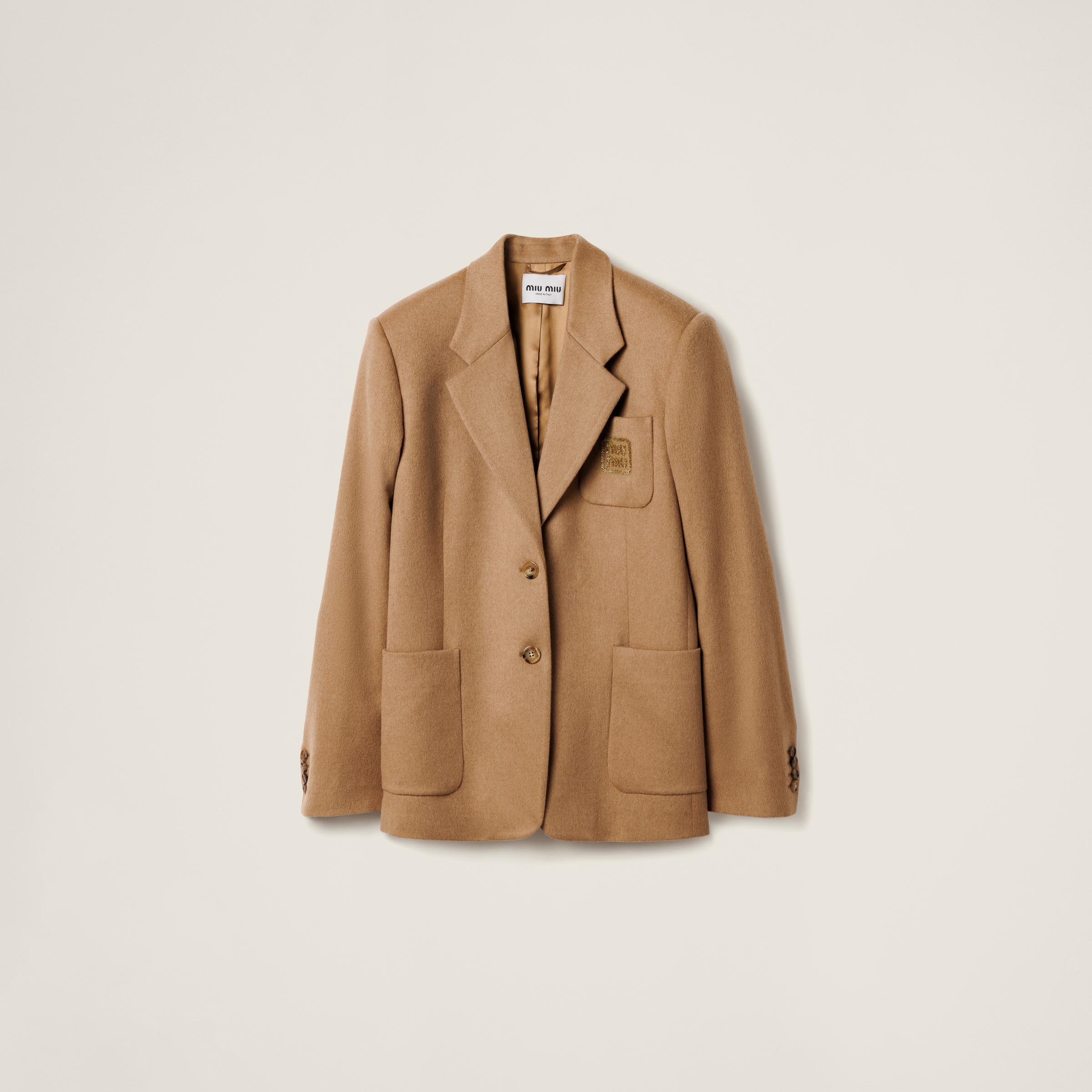 Camel Brown Single breasted Camel hair Jacket Miu Miu
